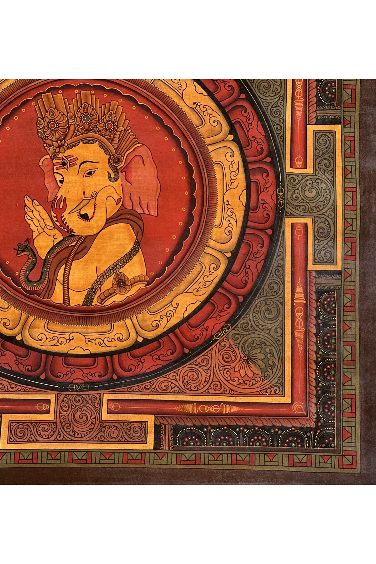 Hand-Painted Ganesha Shri Yantra – Newari Thangka Art