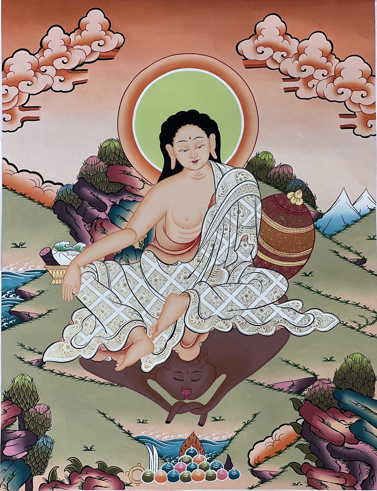 Hand-Painted Milarepa Thangka – Tibetan Buddhist Art, Nepal