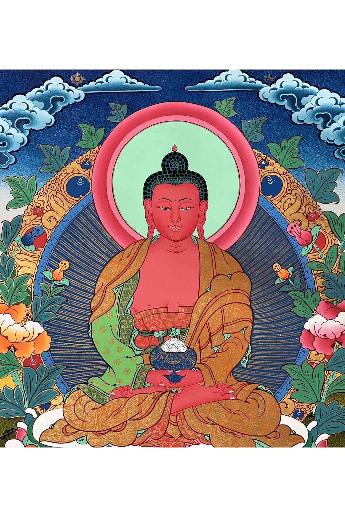 Hand-Painted Amitabha Buddha Thangka Painting – Tibetan Buddhist Spiritual Art