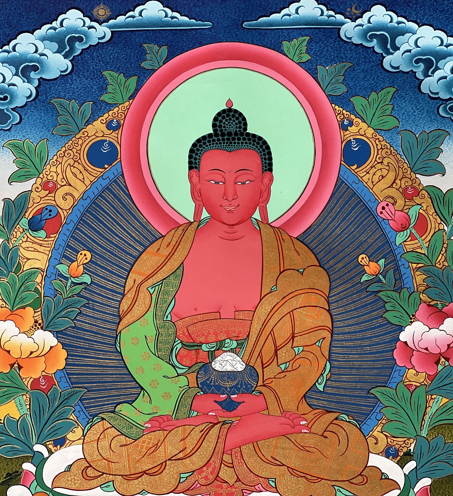 Hand-Painted Amitabha Buddha Thangka Painting – Tibetan Buddhist Spiritual Art