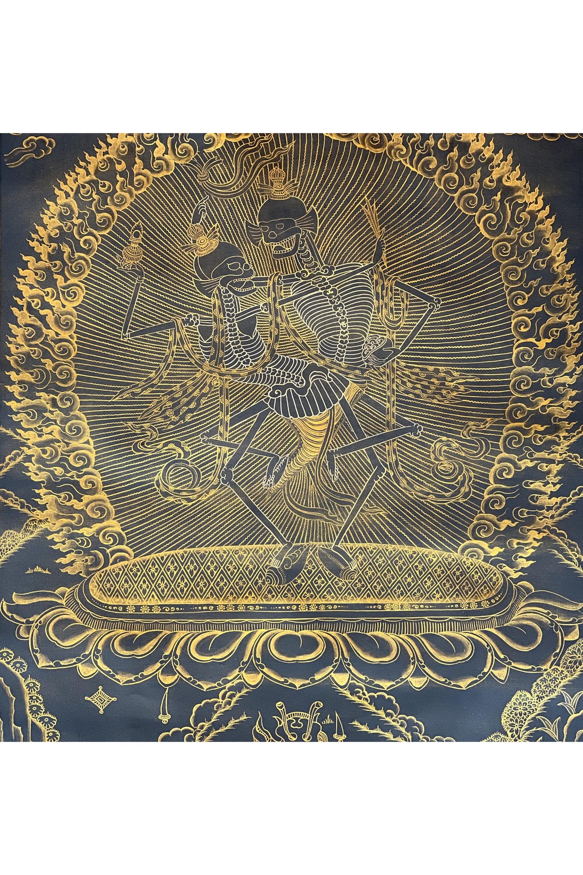 Hand-Painted Citipati Thangka | Dancing Skeletons, Tibetan Art, Silk Brocade