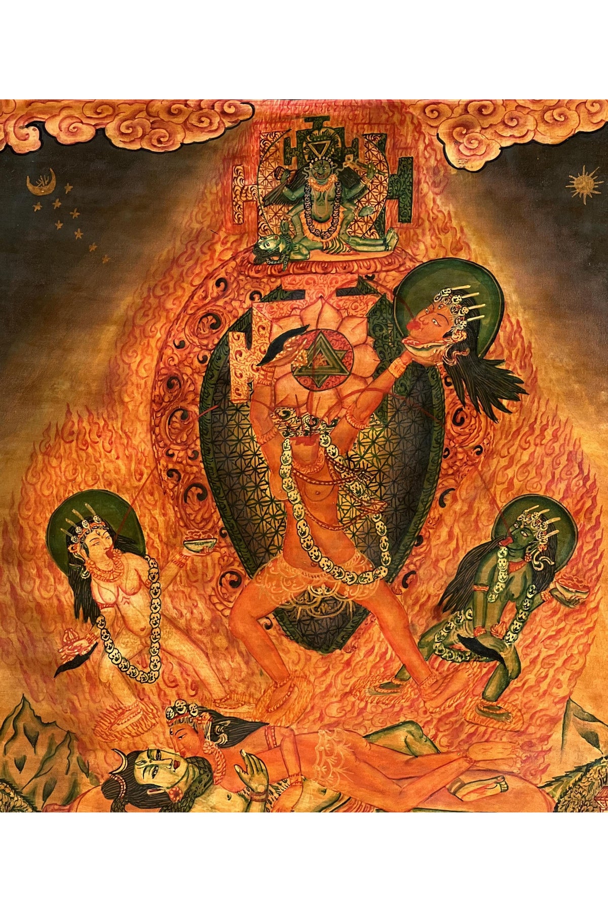 Hand-Painted Chhinnamasta Thangka | Newari Paubha, Silk Brocade Frame