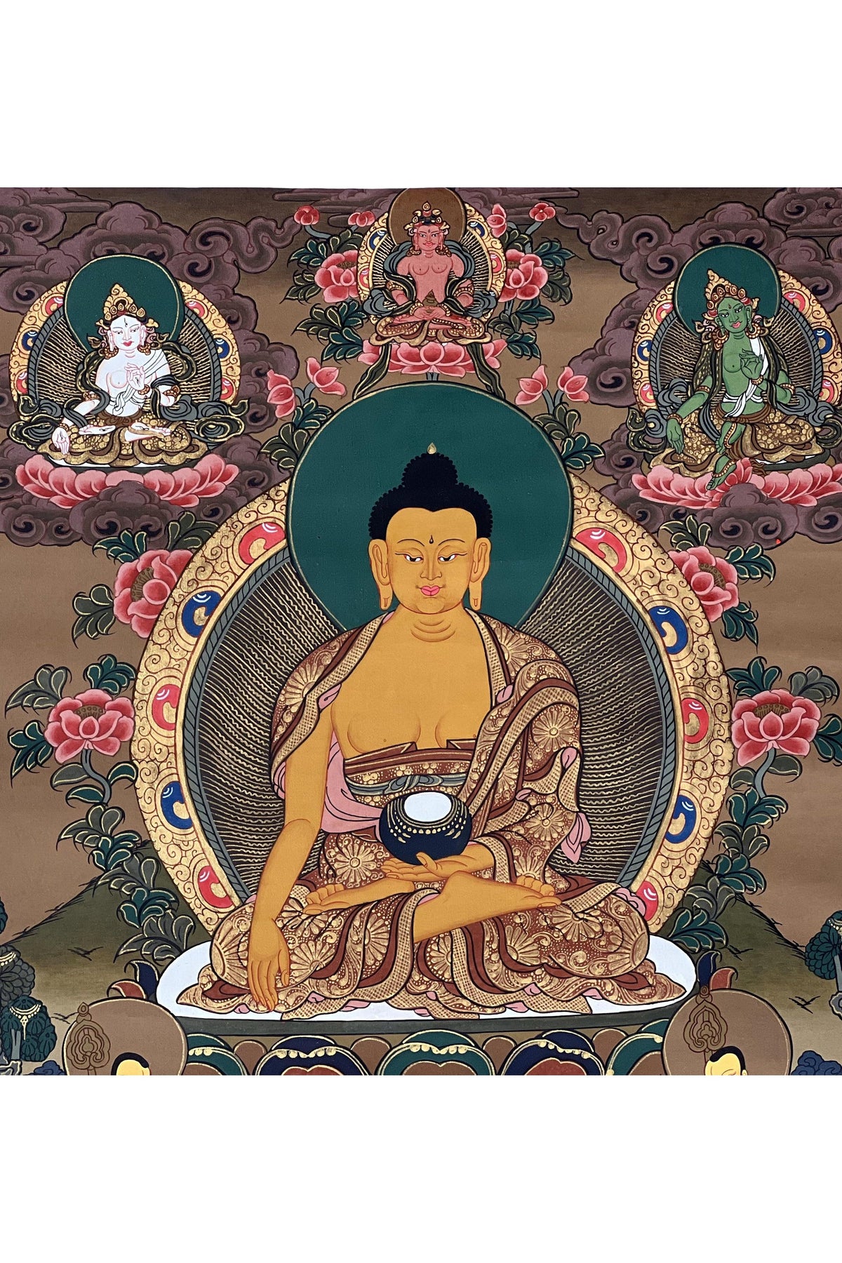 Hand-Painted Shakyamuni Buddha Thangka: Silk Brocade Tibetan Art