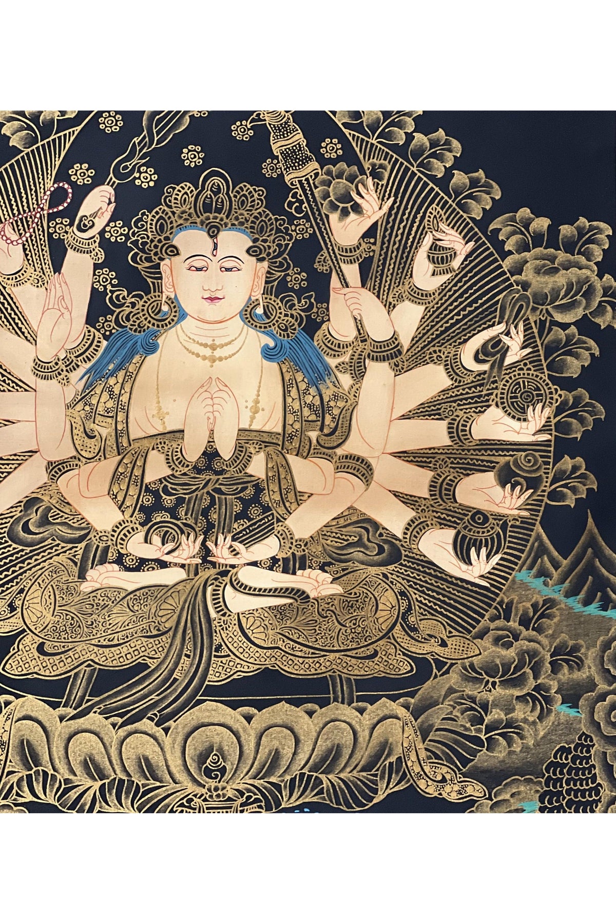 Hand-Painted Chandi Thangka Painting, Framed Silk Brocade, Tibetan Goddess Decor