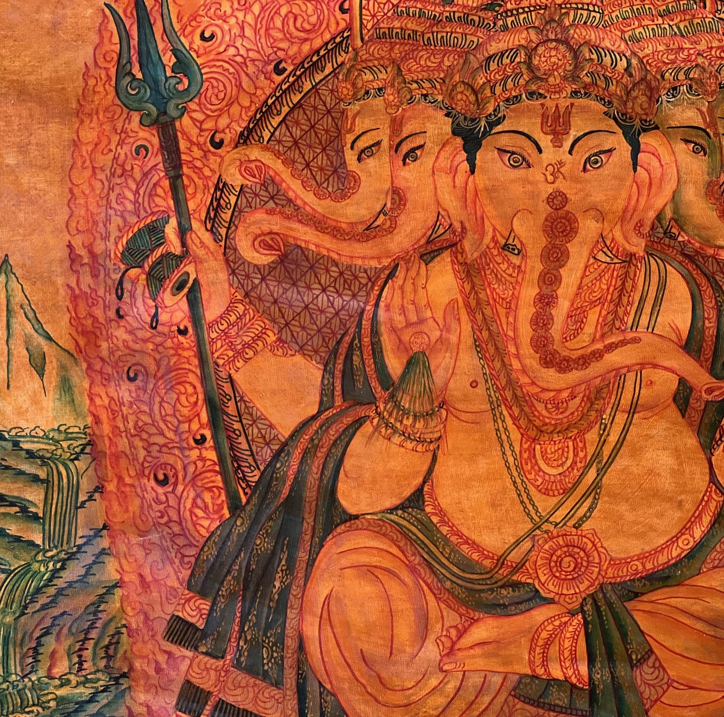 Large Panchamukhi Ganesha Thangka – Five-Faced Ganapati Newari Paubha Art