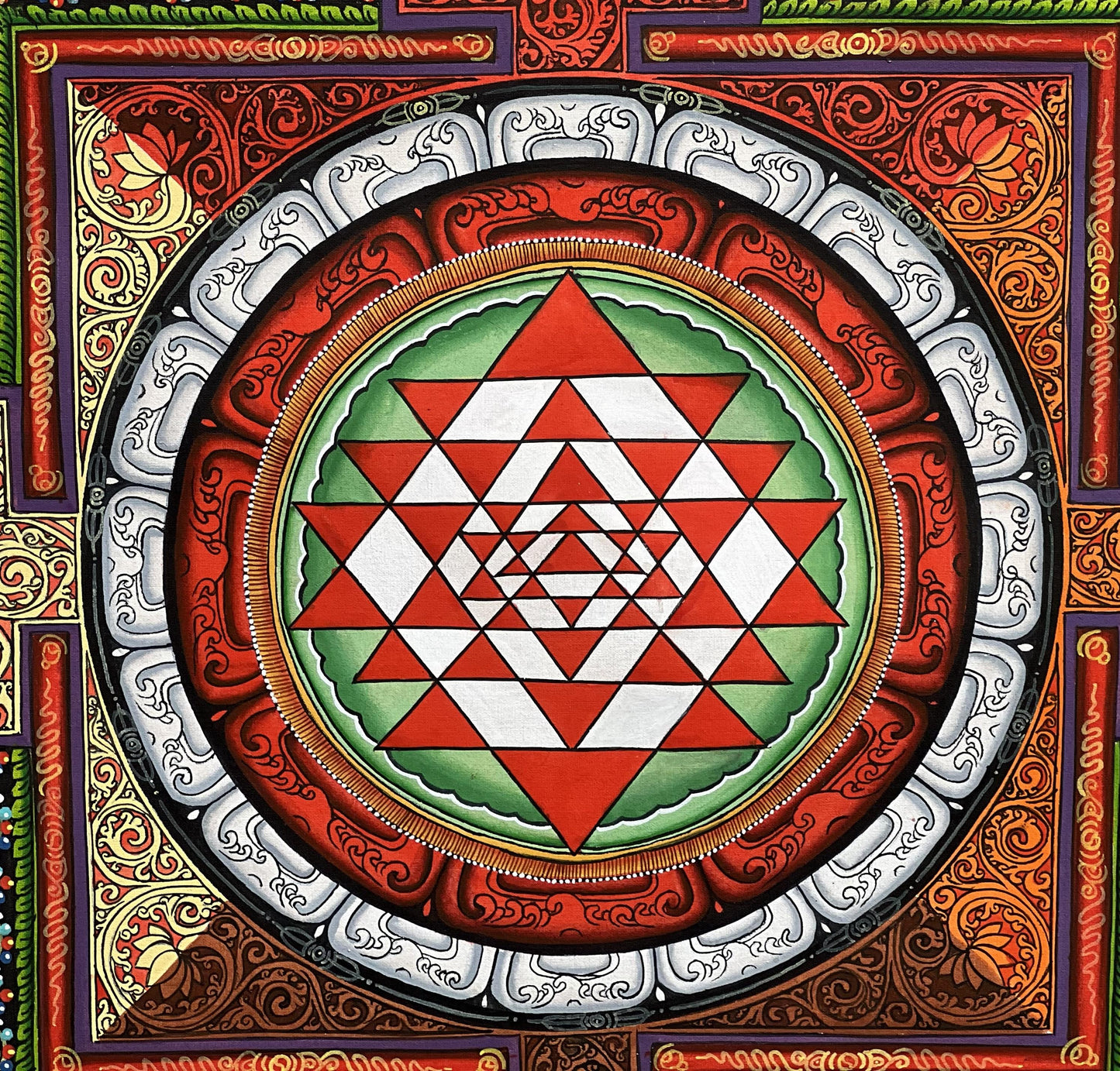 Hand-Painted Sri Yantra Art | Newari Paubha, Sacred Geometry