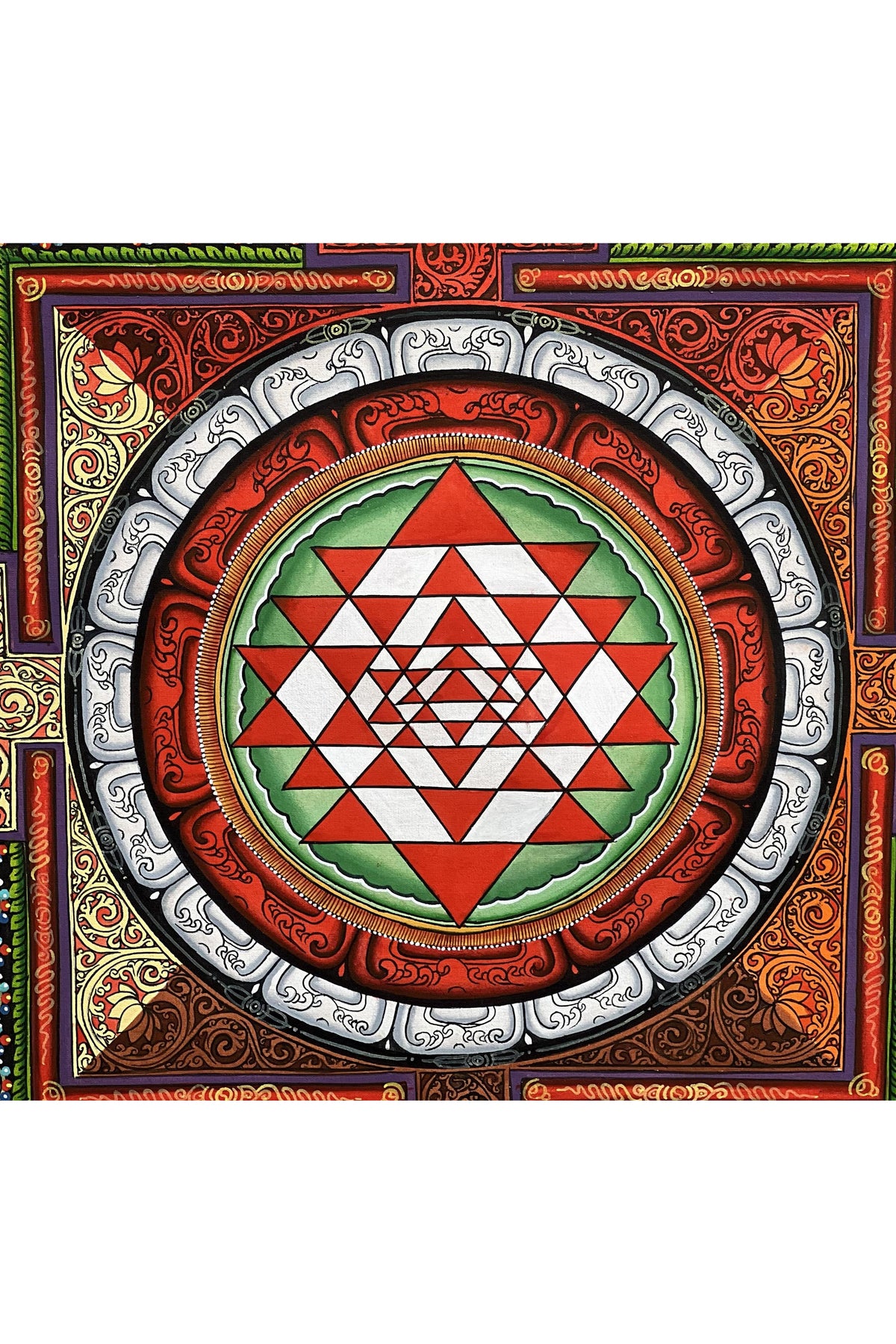 Hand-Painted Sri Yantra Art | Newari Paubha, Sacred Geometry