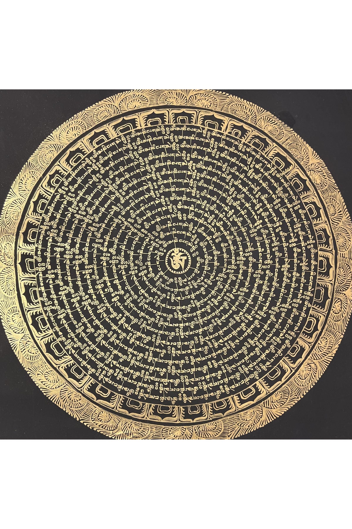 Handmade Black and Gold Om Mani Padme Hum Thangka | Tibetan Mandala Art