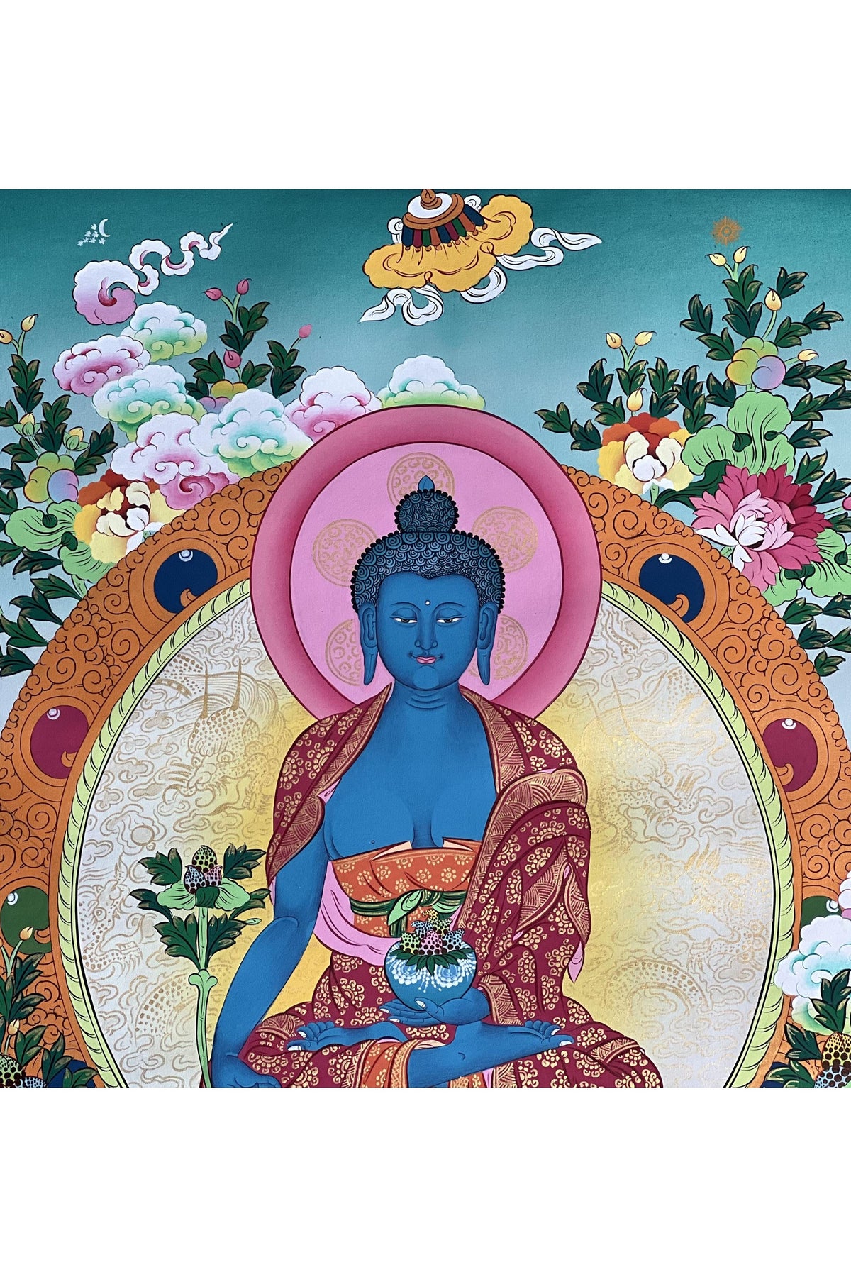 Medicine Buddha Thangka | Hand Painted Healing Buddha Art | Tibetan Masterpiece | Bhaisajyaguru Painting