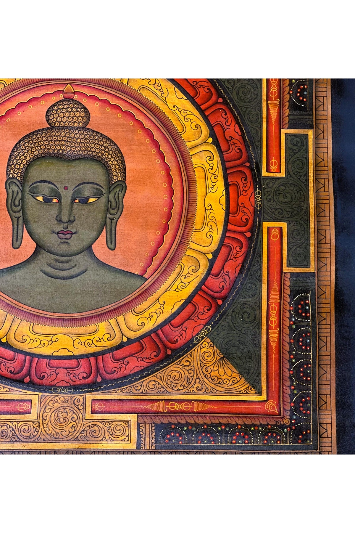 Akshobhya Buddha Thangka Art | Shri Yantra Mandala, Oil Varnished Newari Paubha Painting