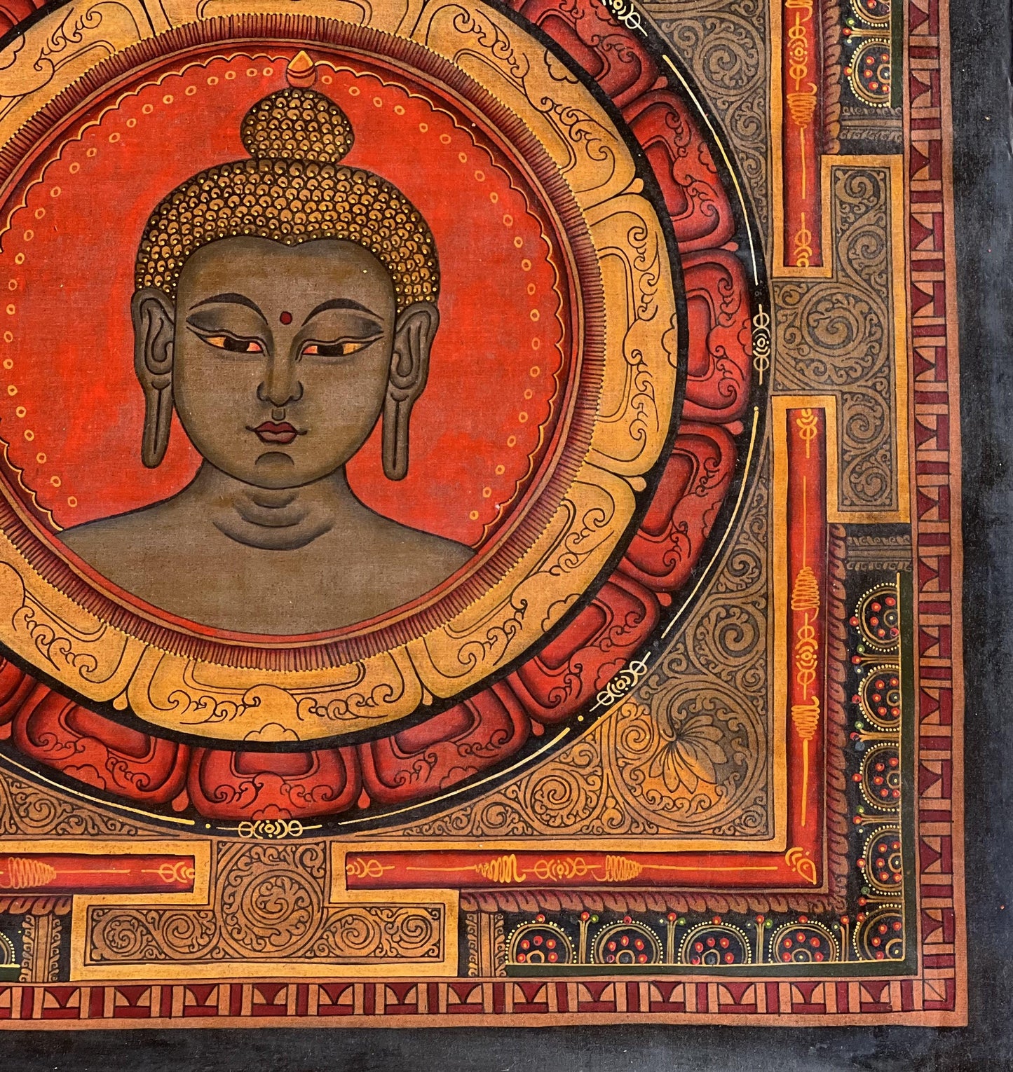 Hand-Painted Medicine Buddha Thangka | Oil Varnished Art on Shri Yantra