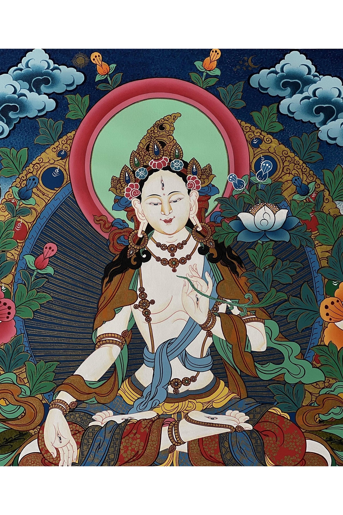 Hand-Painted White Tara Thangka | Tibetan Buddhist Art