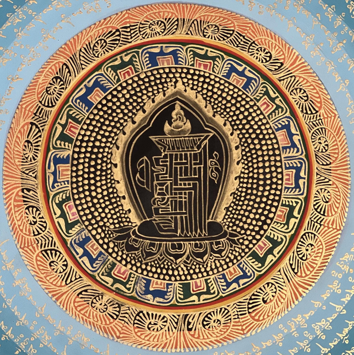 Kalachakra Seed Mantra Tibetan Thangka Painting: Hand-Painted Buddhist Art