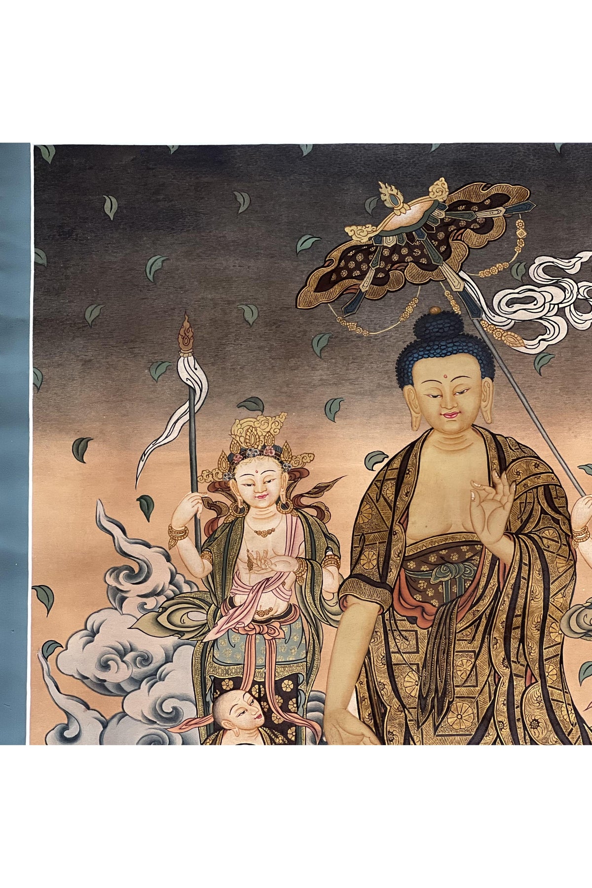 24k Gold Amitabha Buddha Japanese Thangka • Amida Sanzon with Kannon and Seishi Painting