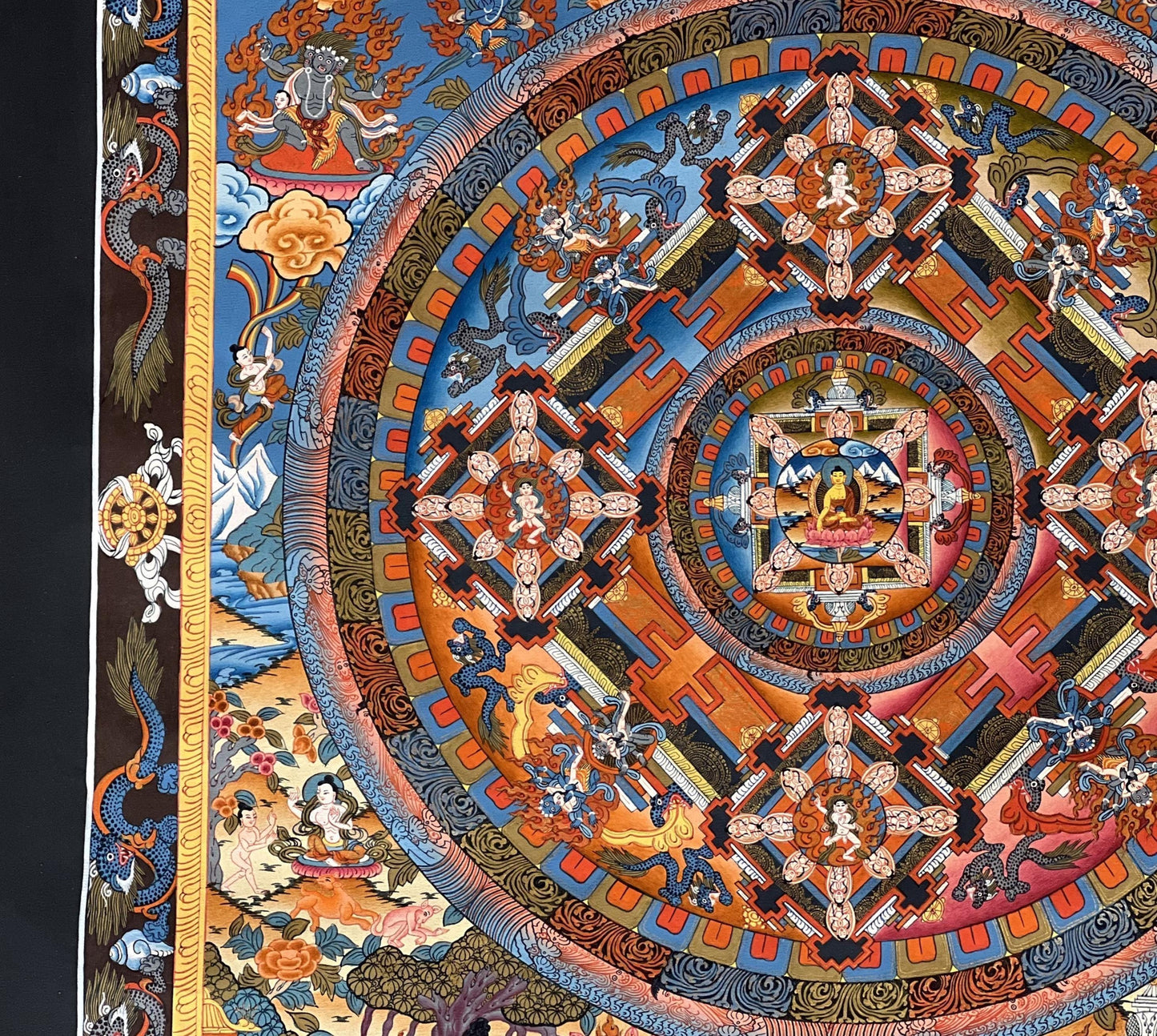 Buddha Life Mandala Thangka Painting – 24k Gold Tibetan Buddhist Art