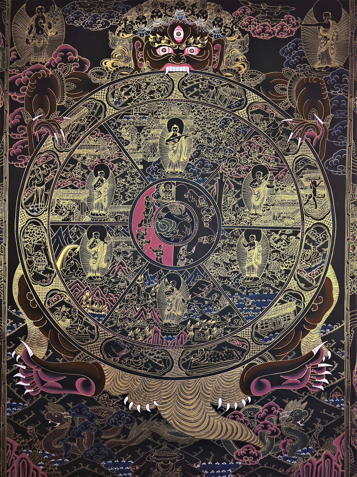 Wheel of Life Tibetan Thangka Painting – Large Buddhist Mandala Art