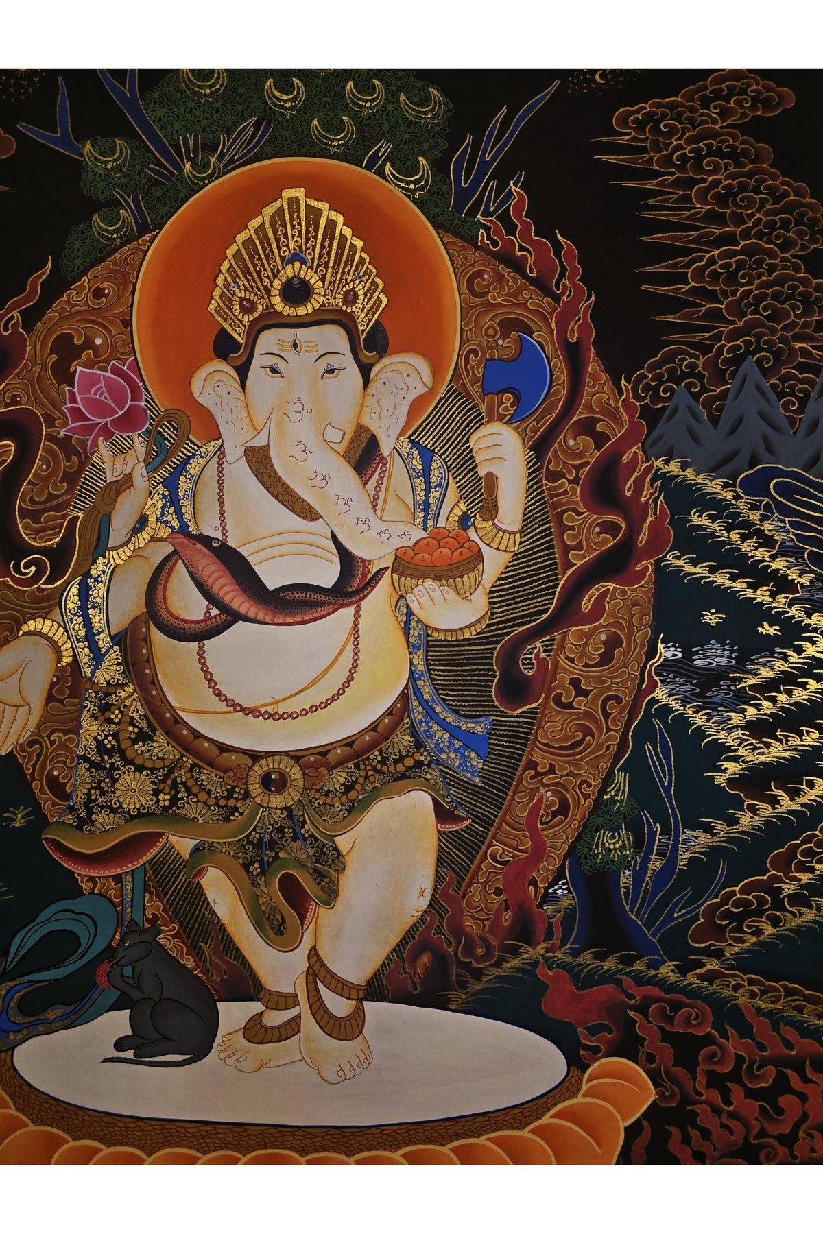 Hand-Painted Ganesha Thangka | Newari Paubha Art, Hindu Decor