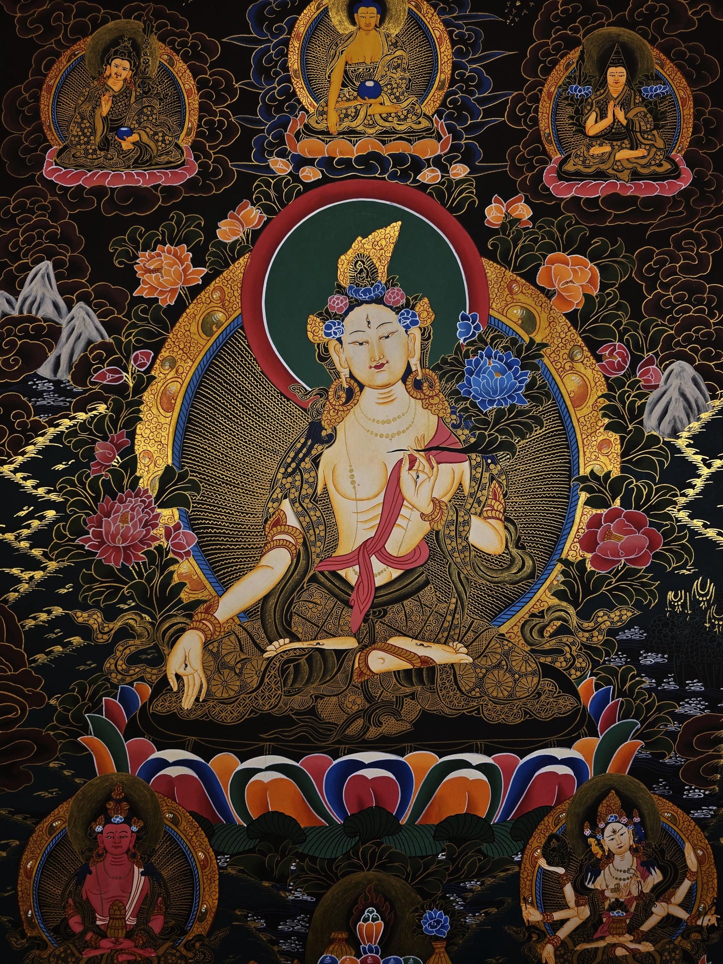 Hand-Painted White Tara Thangka - Original Tibetan Wall Hanging - Compassion Meditation Art from Nepal