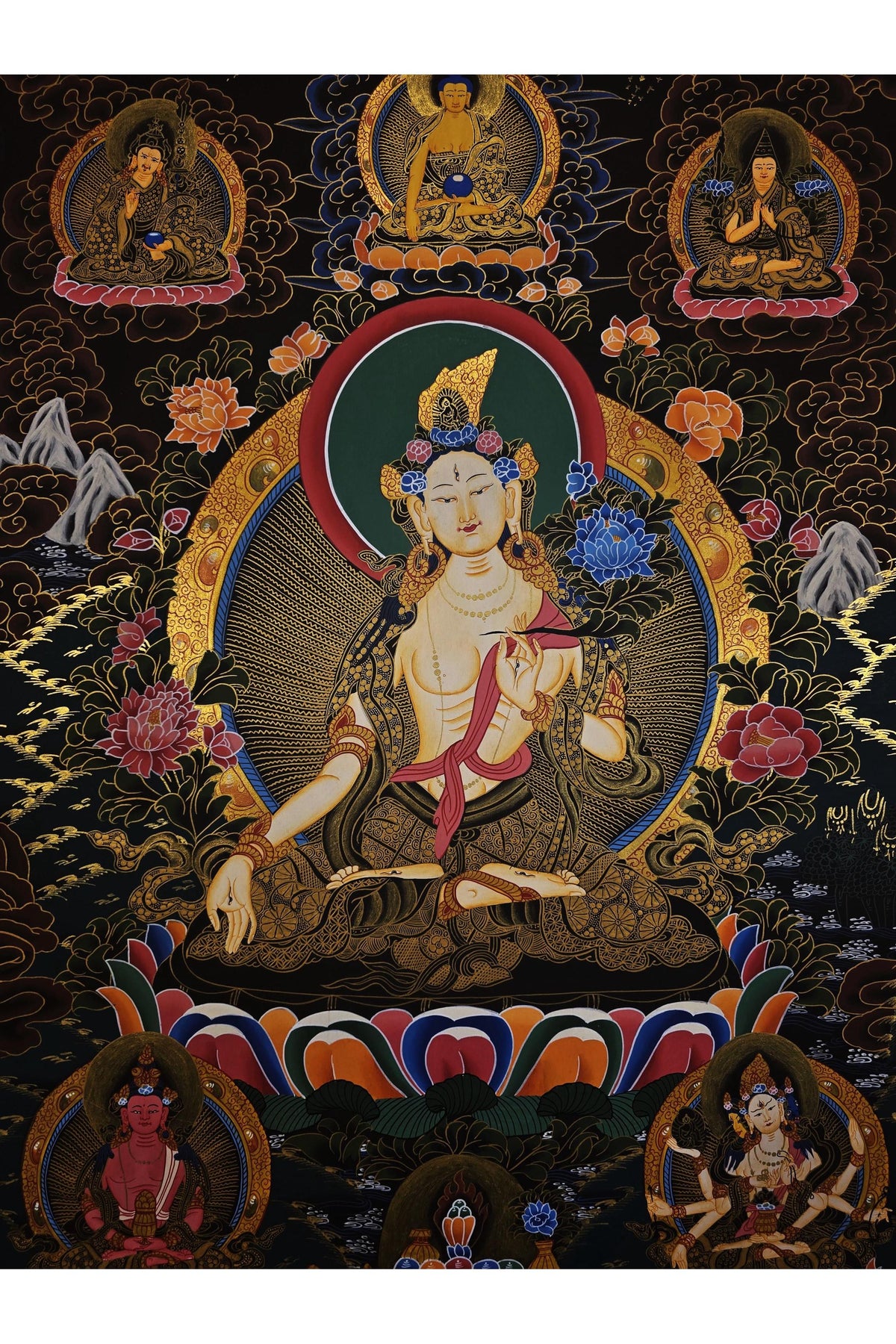 Hand-Painted White Tara Thangka - Original Tibetan Wall Hanging - Compassion Meditation Art from Nepal