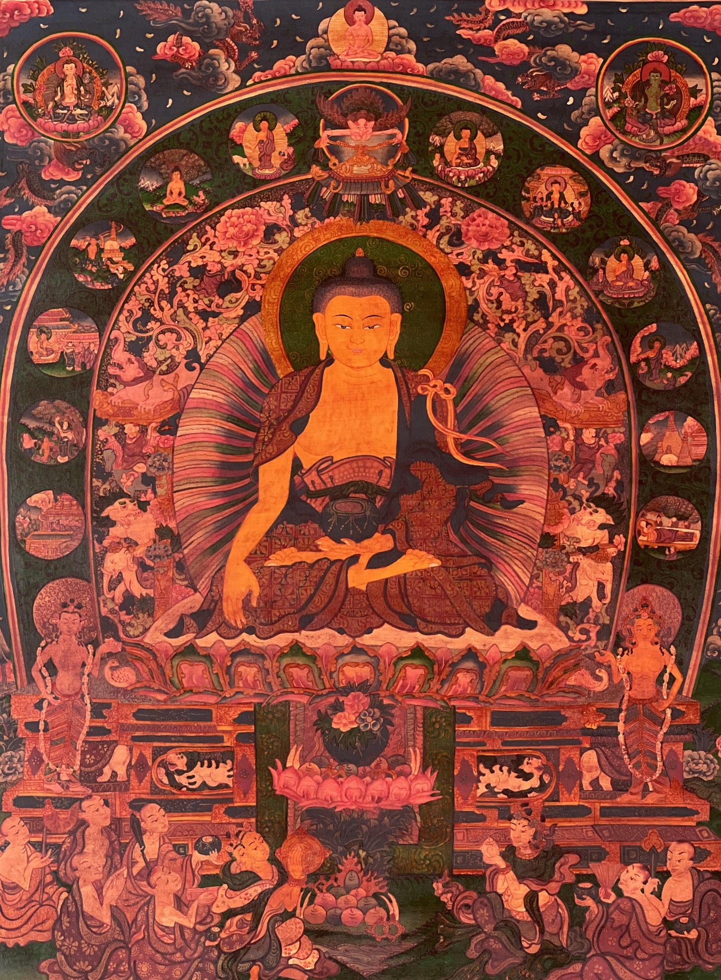 Vintage Buddha Life Thangka – Newari Paubhva, Tibetan Meditation Art