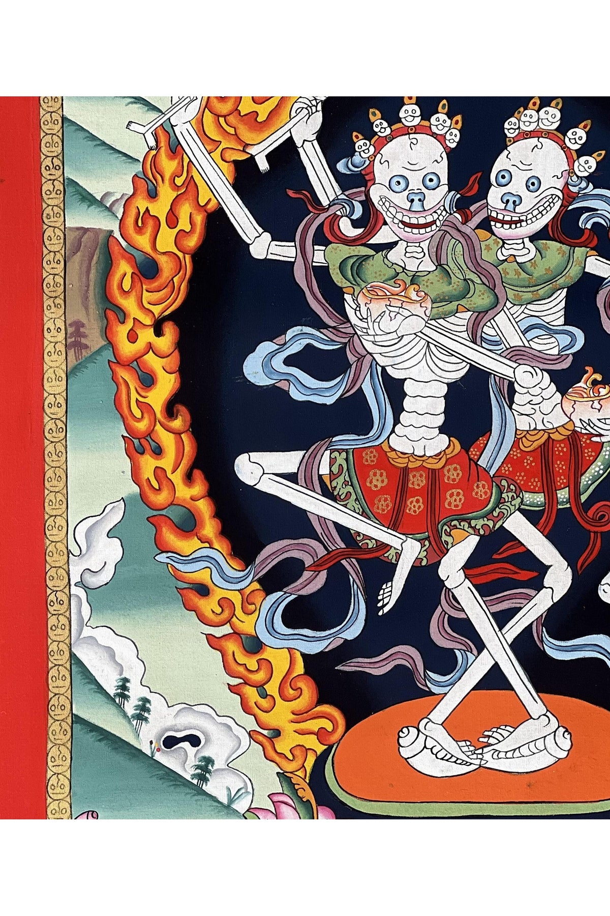 Citipati Yab-Yum Paubha Thangka | Hand-Painted Skeleton Deity Tibetan Art