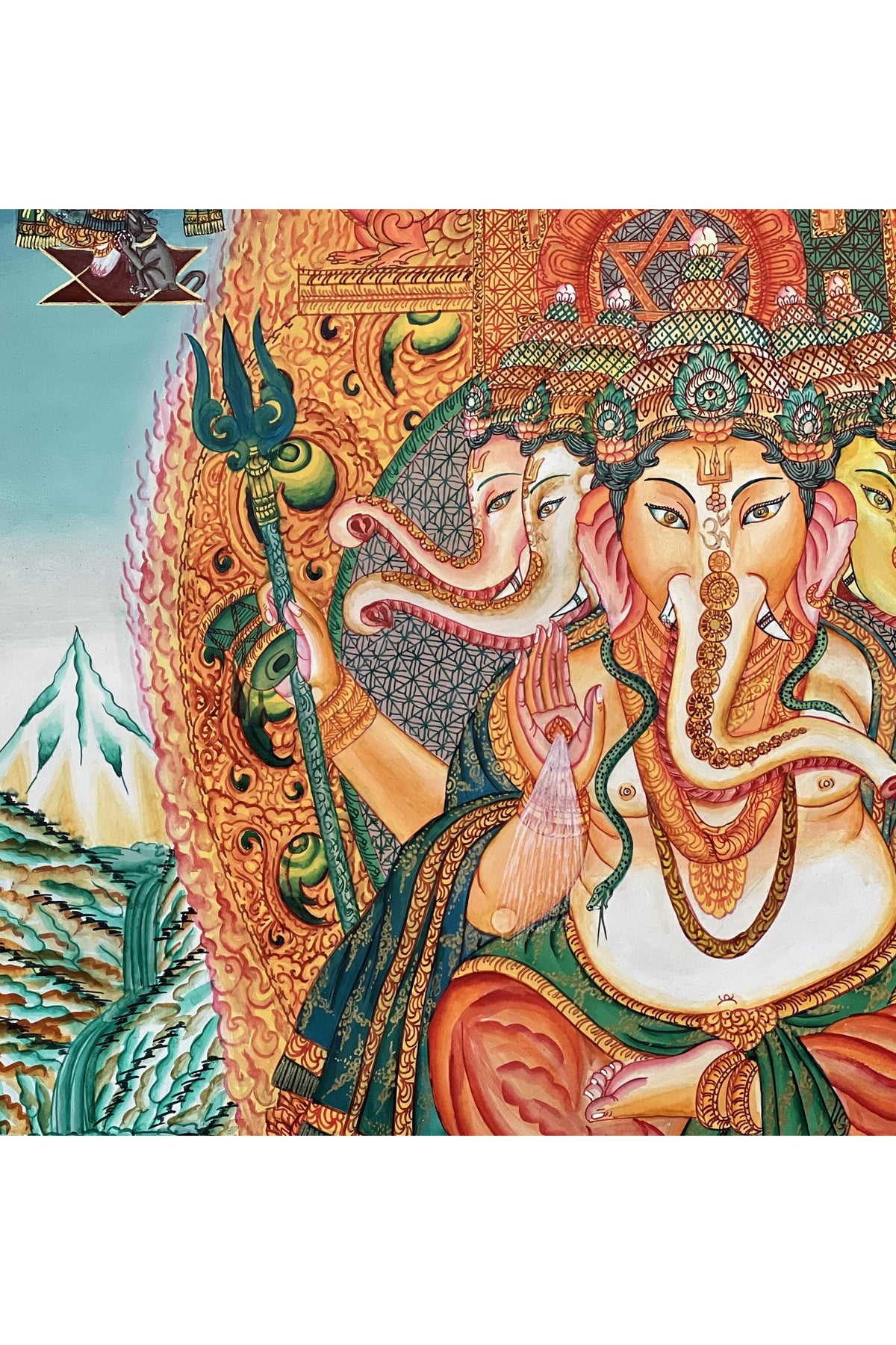 Large Panchamukhi Ganesha Newari Paubha Thangka – Rare Five-Faced Ganesha Sacred Painting