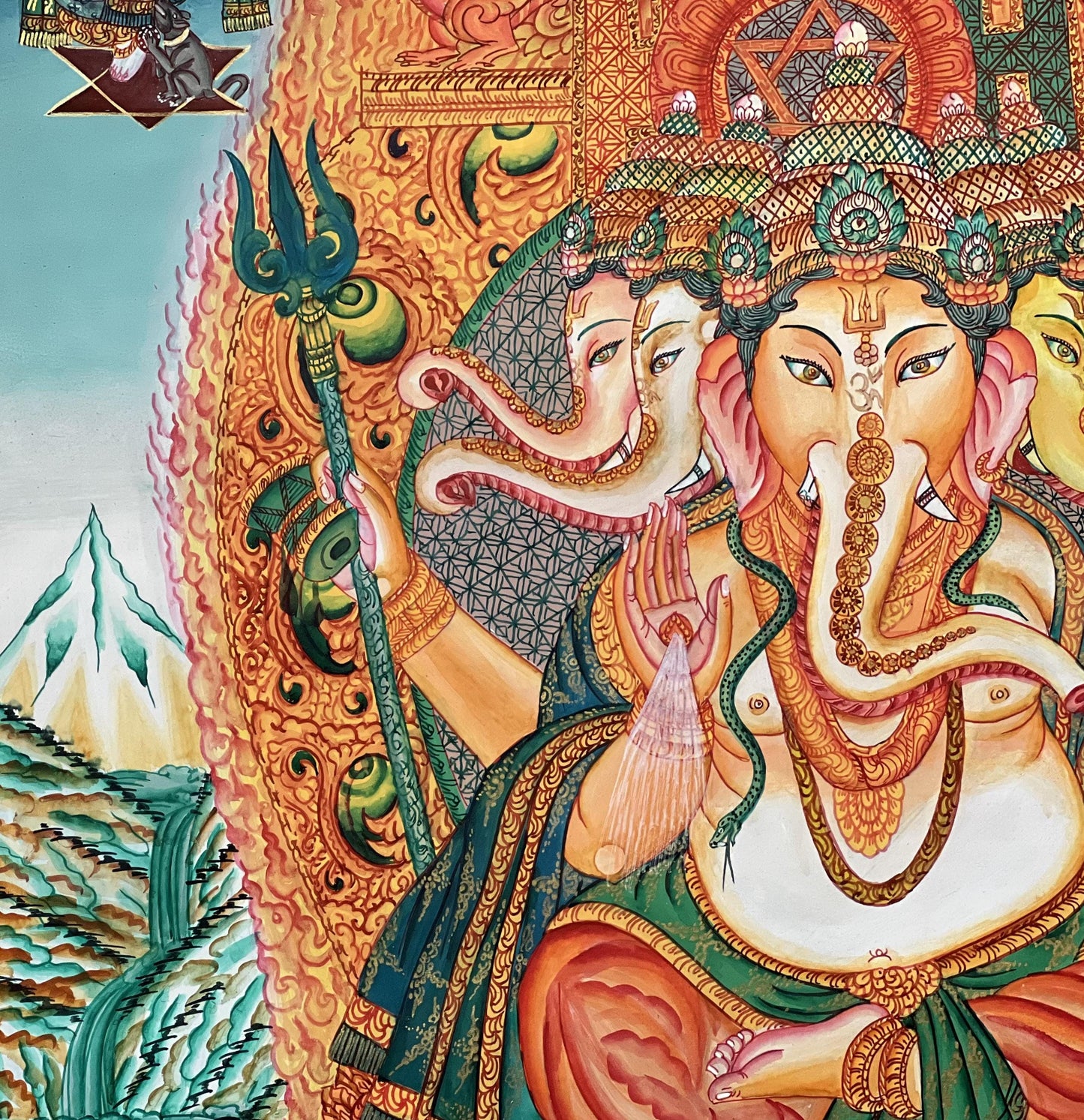 Large Panchamukhi Ganesha Newari Paubha Thangka – Rare Five-Faced Ganesha Sacred Painting