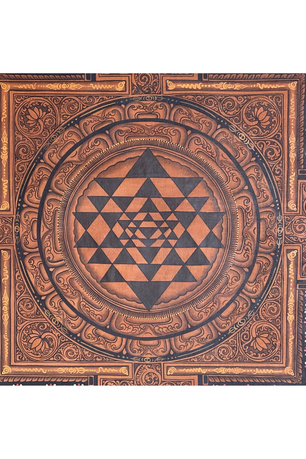 Hand-Painted Sri Yantra Mandala Thangka – Newari Art with Silk Brocade