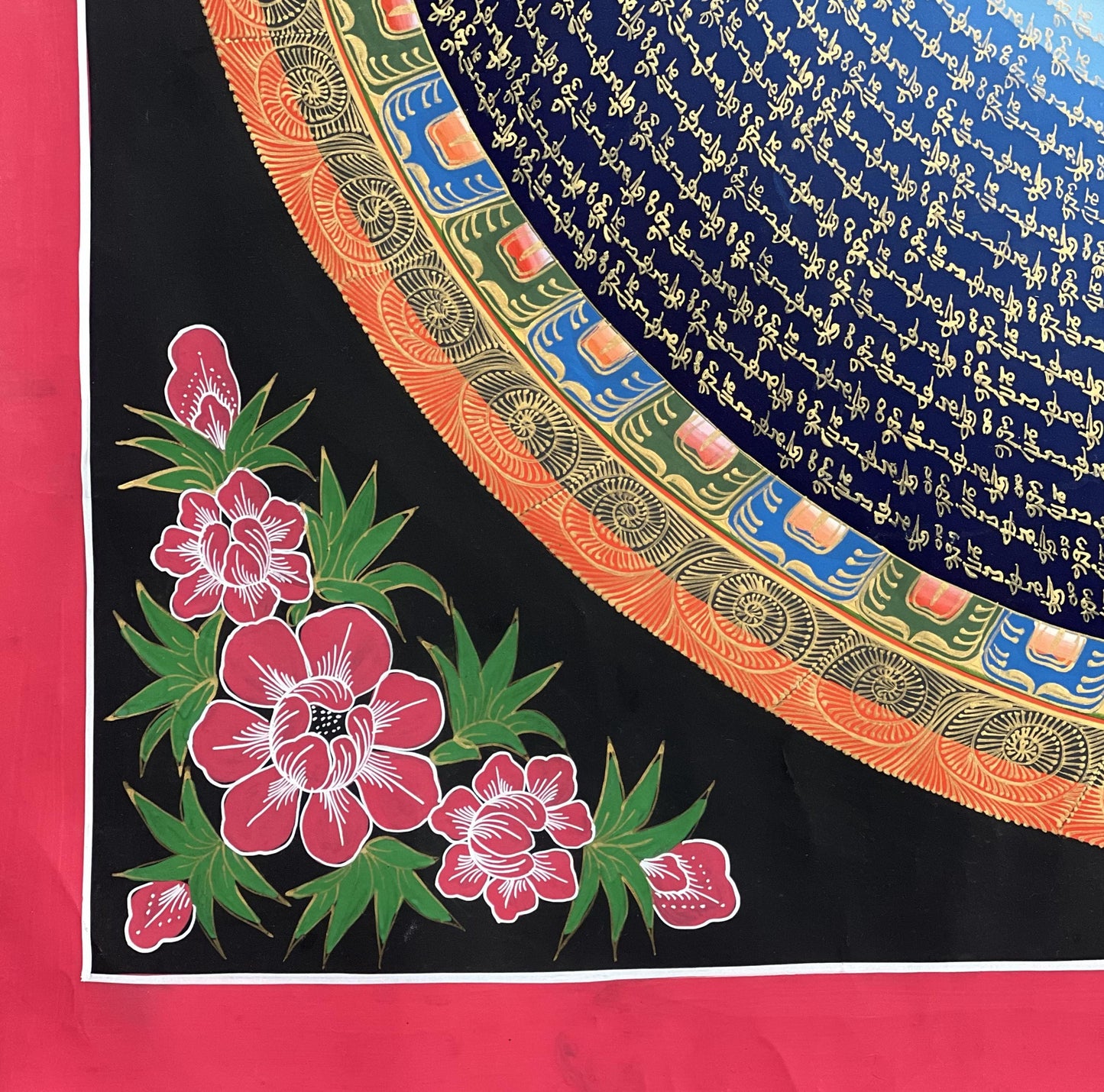 Large Amitayus Mantra Mandala Thangka | Hand-Painted Tibetan Longevity Buddha Art