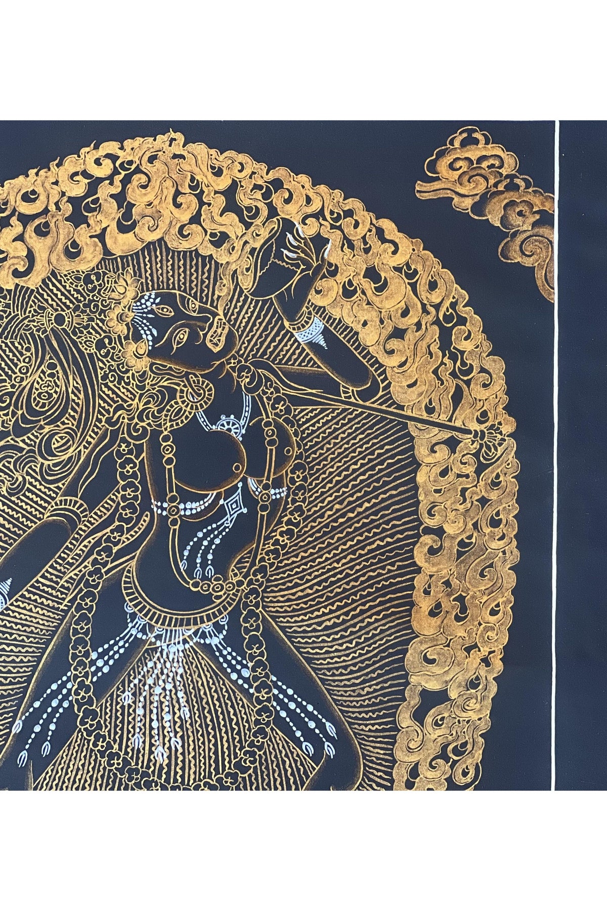 Hand-Painted Vajrayogini Thangka – Black and Gold Buddhist Art with Silk Brocade