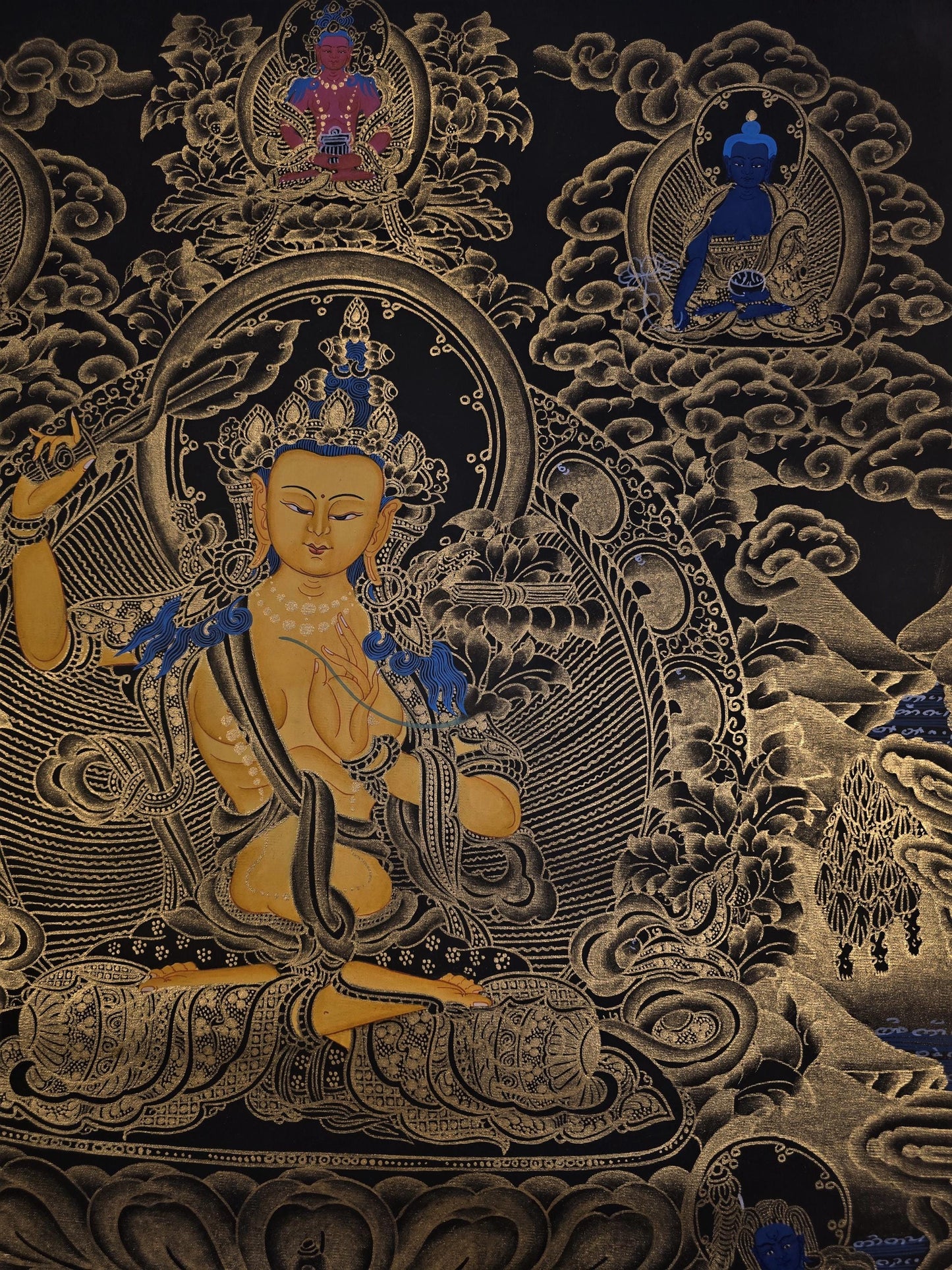 Manjushri Tibetan Thangka – Hand-Painted Buddhist Art, Nepal (18x24 in)