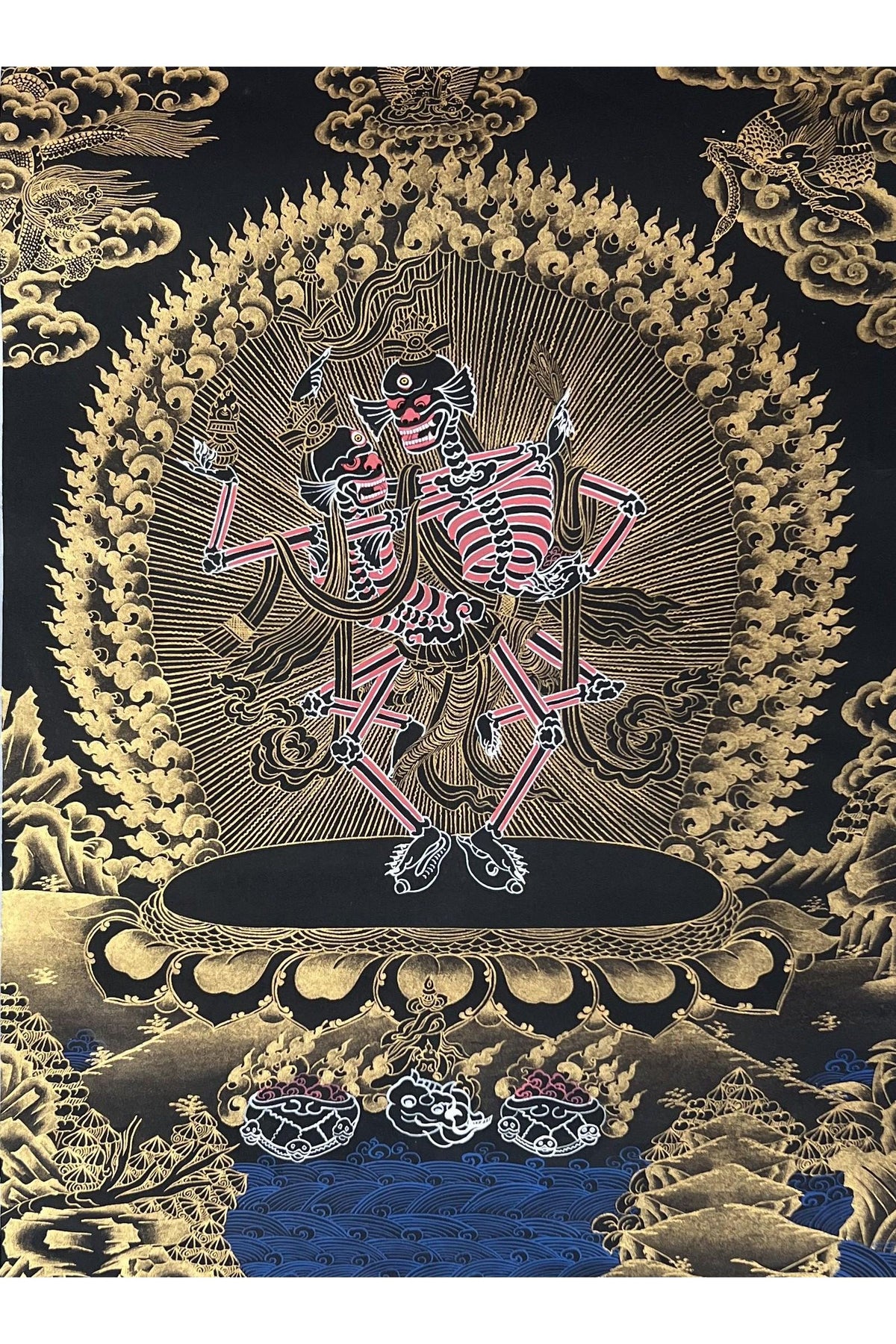 Hand-Painted Citipati Thangka – Tibetan Buddhist Art with Silk Brocade
