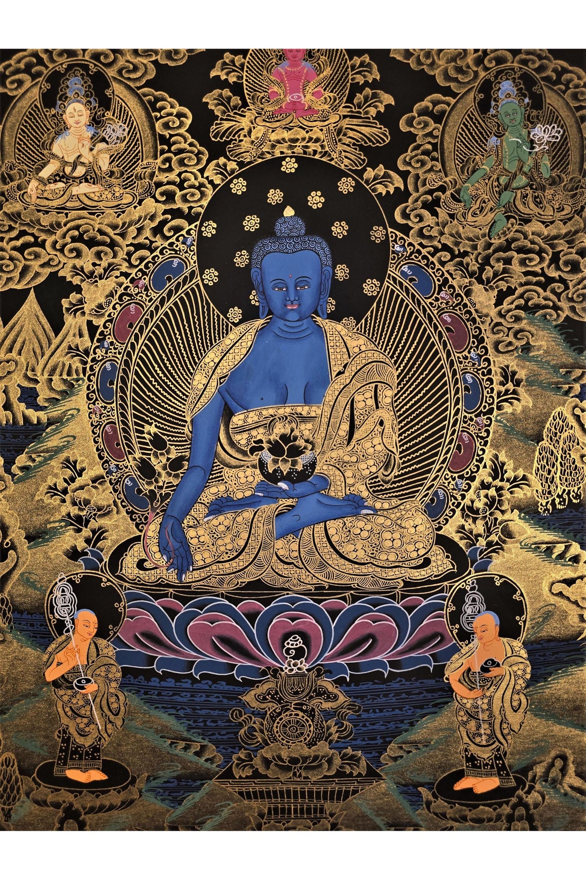 Medicine Buddha Tibetan Thangka – Hand-Painted Bhaisajyaguru Healing Art on Cotton Canvas