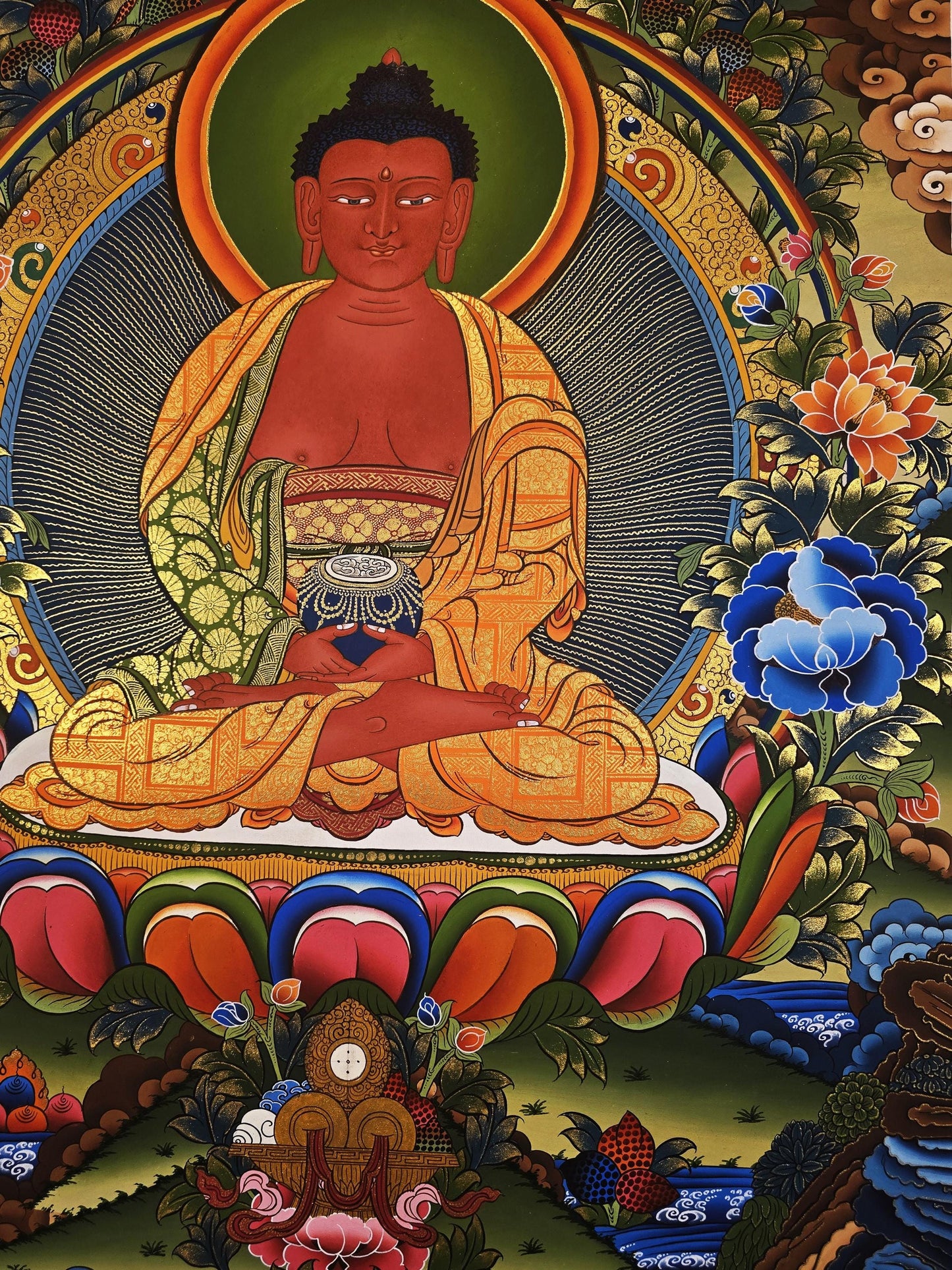 Hand-Painted Shakyamuni Buddha Thangka, Tibetan Buddhist Art on Cotton Canvas (20x30 in)
