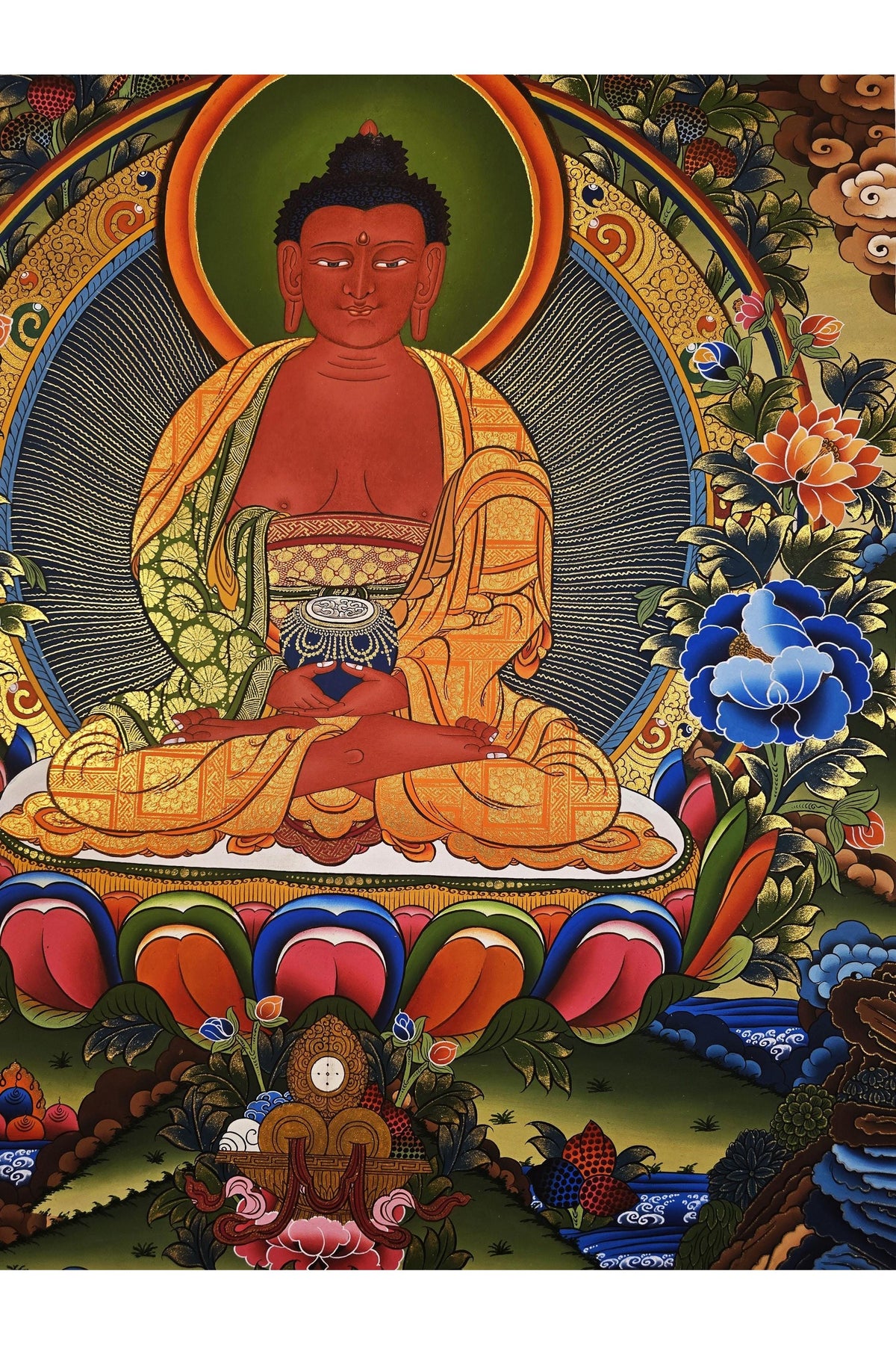 Hand-Painted Shakyamuni Buddha Thangka, Tibetan Buddhist Art on Cotton Canvas (20x30 in)