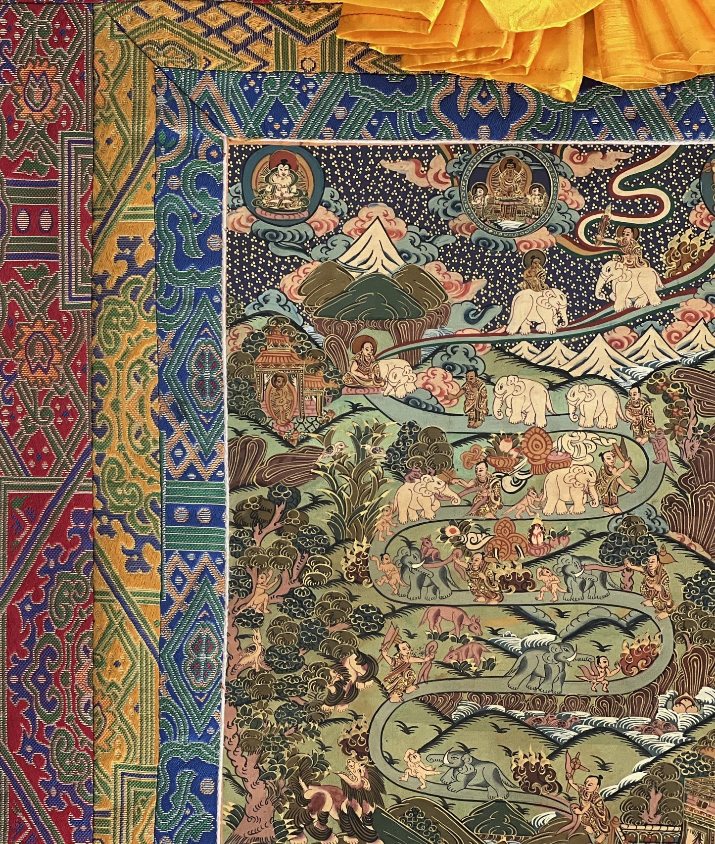 Hand-Painted Samatha Meditation Thangka, Tibetan Buddhist Art with Silk Brocade