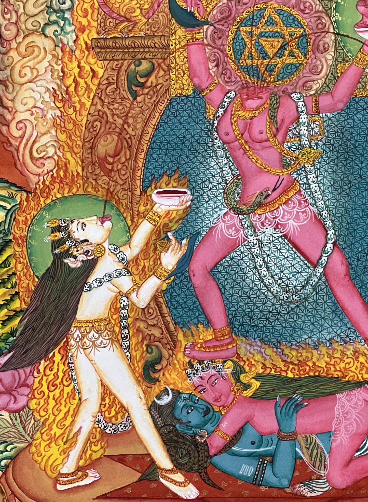 Hand-Painted Chhinnamasta Thangka | Large Newari Paubha Art | Hindu Buddhist Goddess Painting | Spiritual Art