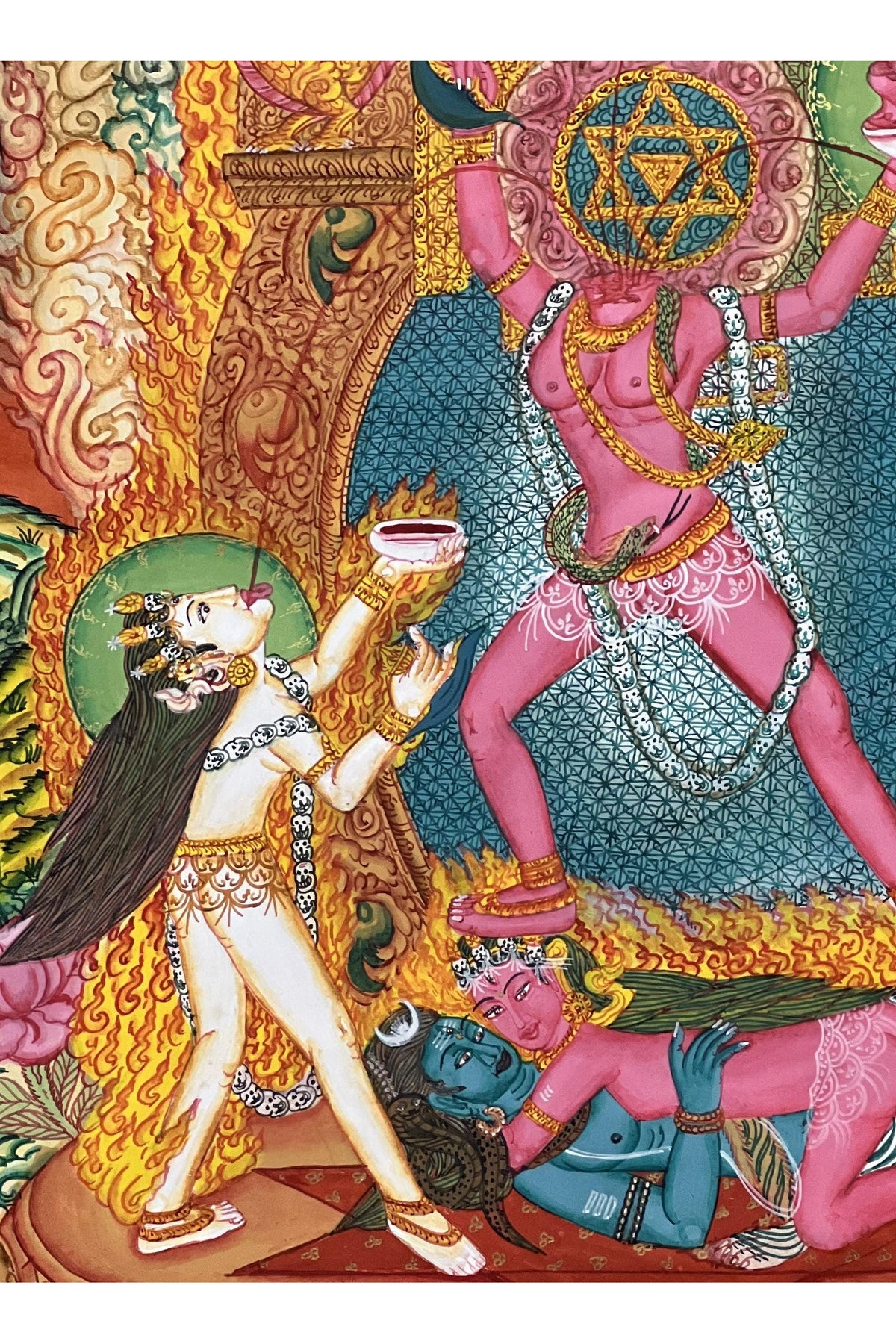 Hand-Painted Chhinnamasta Thangka | Large Newari Paubha Art | Hindu Buddhist Goddess Painting | Spiritual Art