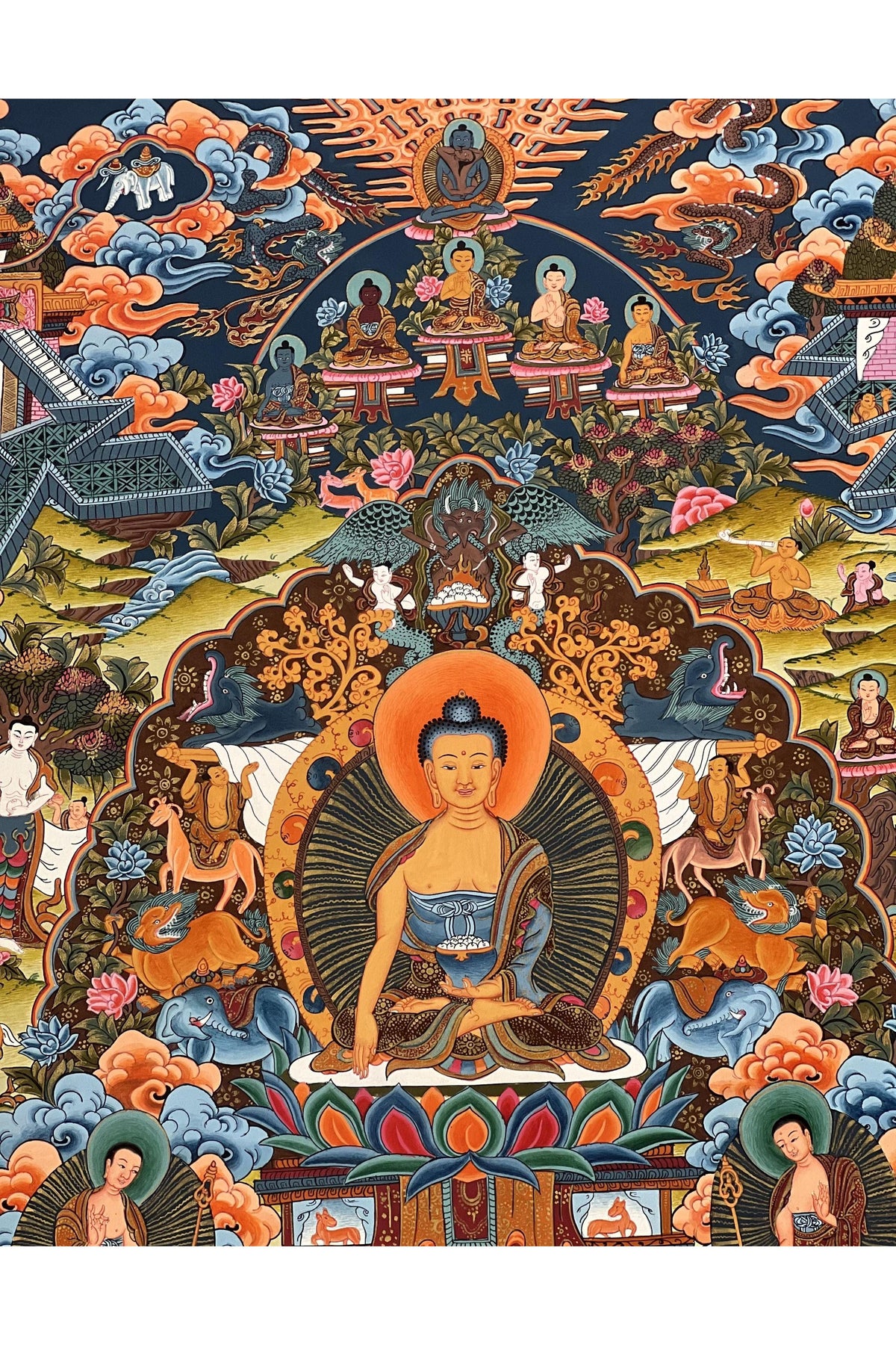 Hand-Painted Buddha Life Story Thangka | Tibetan Cotton Canvas Art