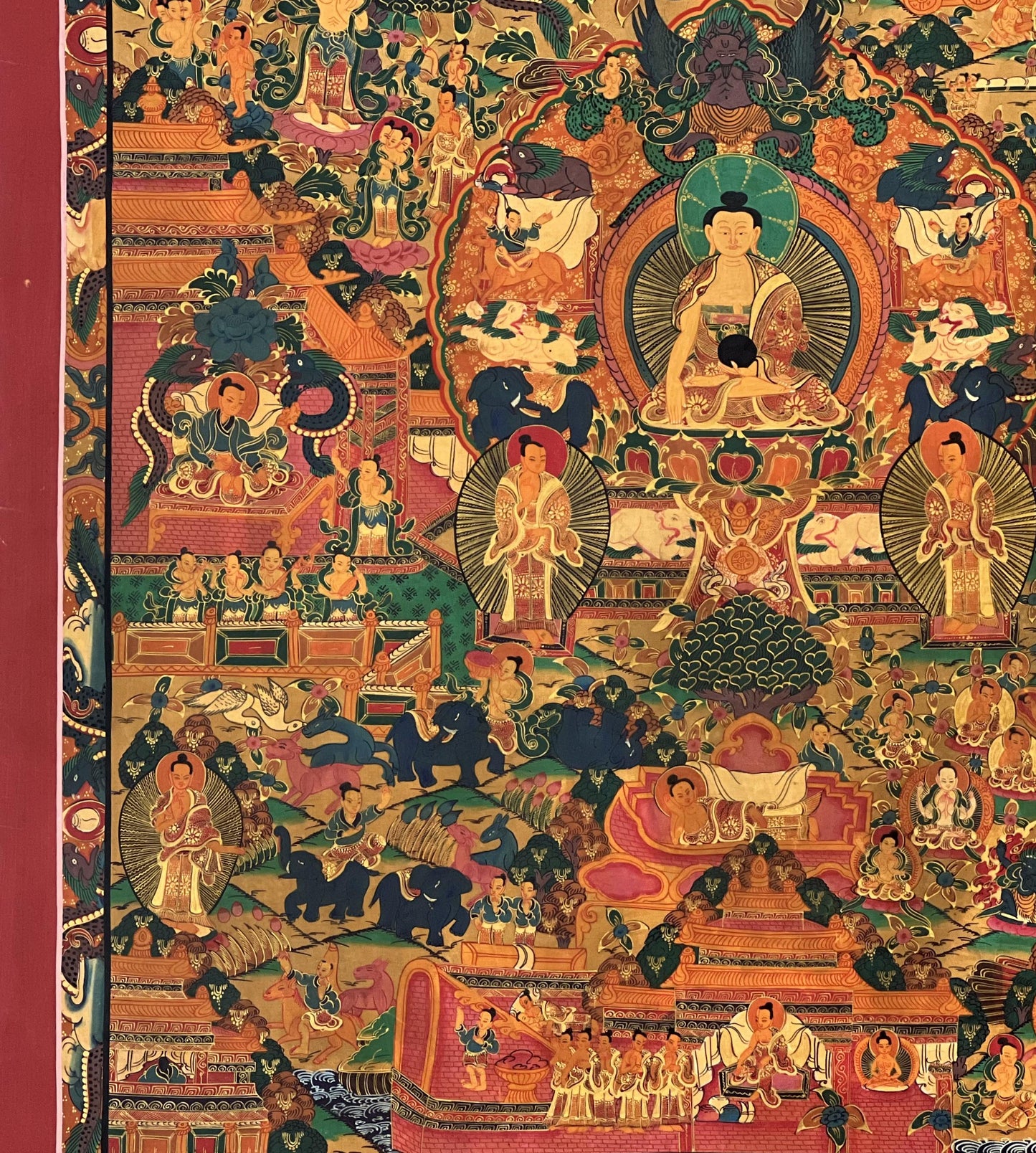 Hand-Painted Buddha Life Story Thangka | Shakyamuni Buddha Sacred Art | Tibetan Painting