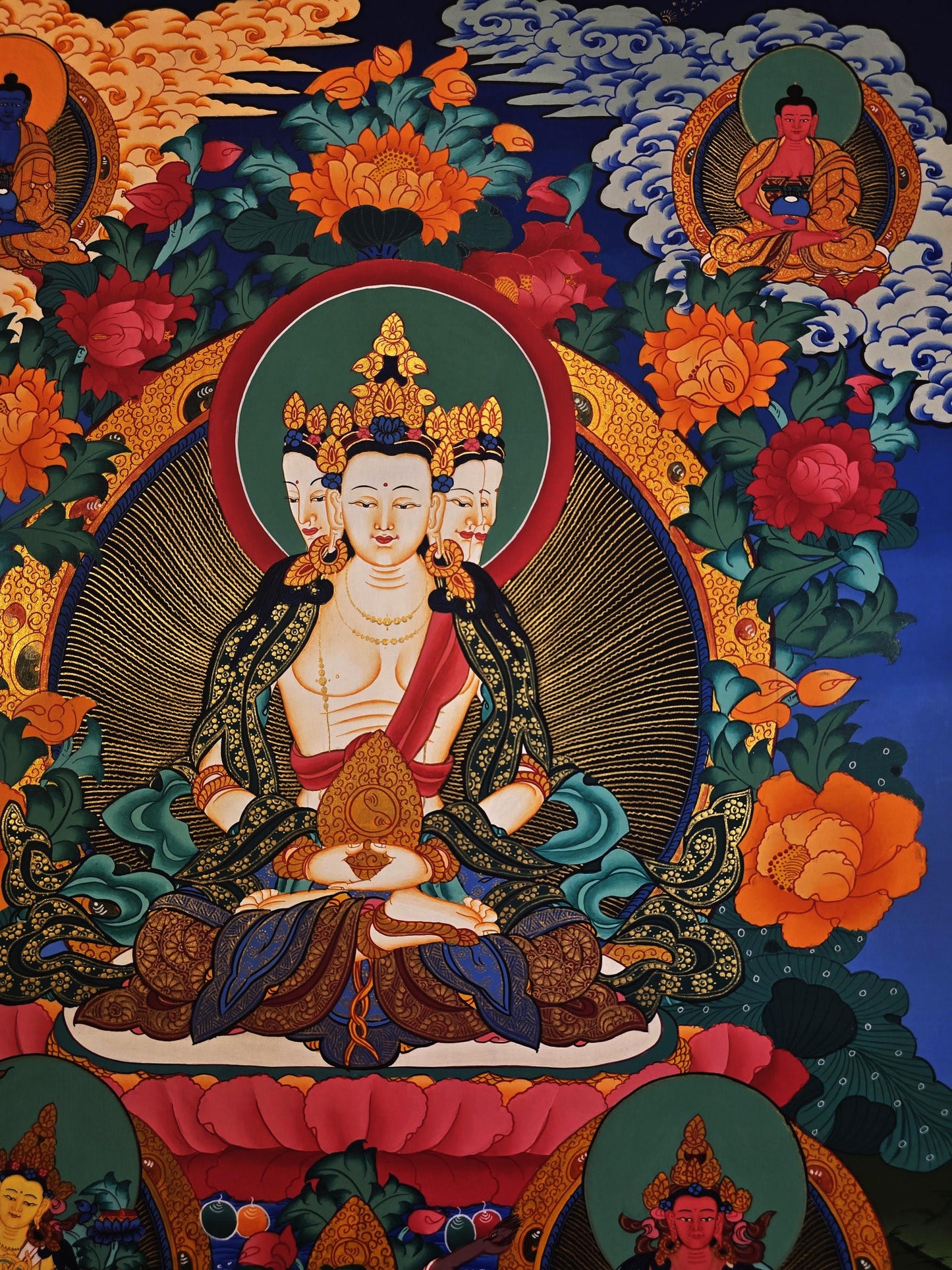 Hand-Painted Vairocana Buddha Thangka | Tibetan Meditation Art