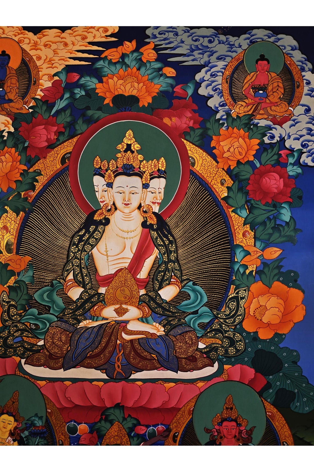 Hand-Painted Vairocana Buddha Thangka | Tibetan Meditation Art