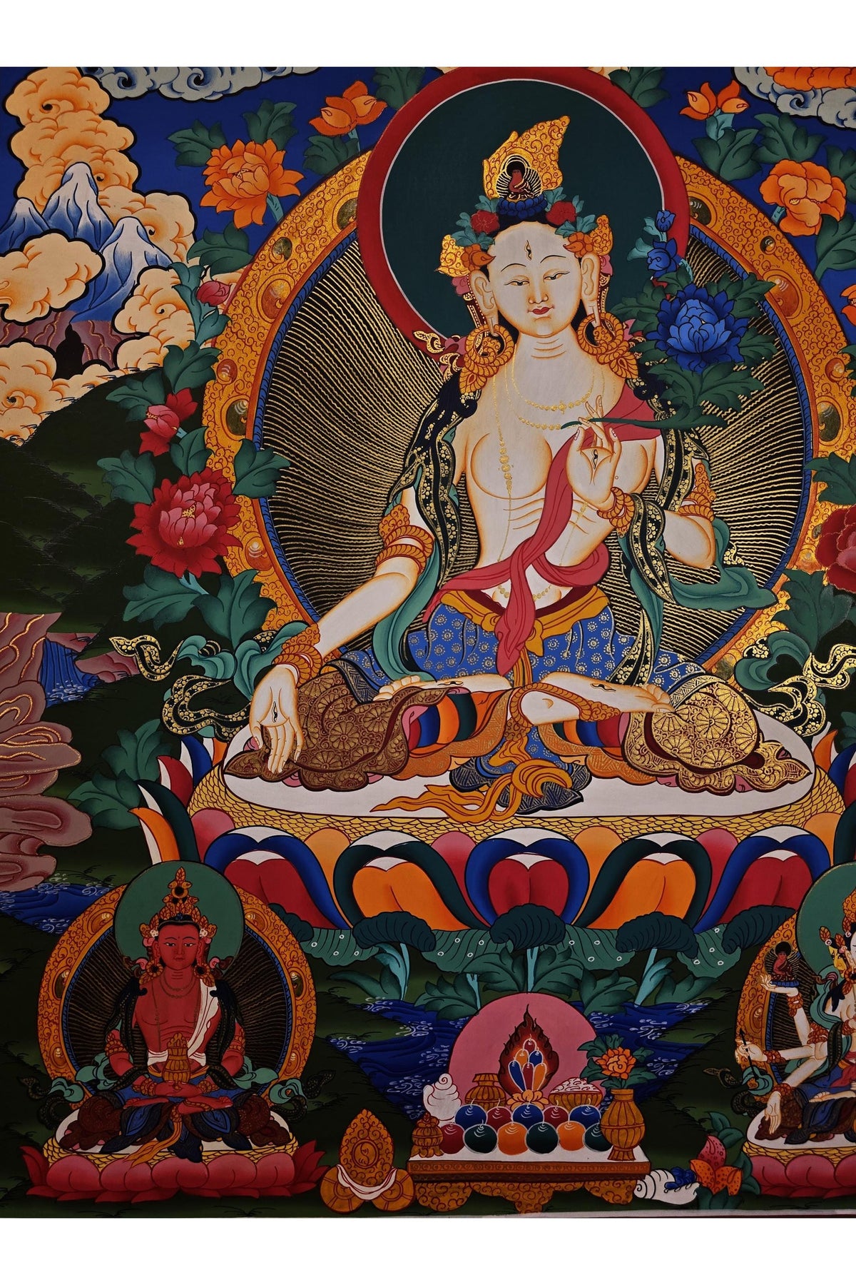 Hand-Painted White Tara Thangka | Nepali Buddhist Wall Art