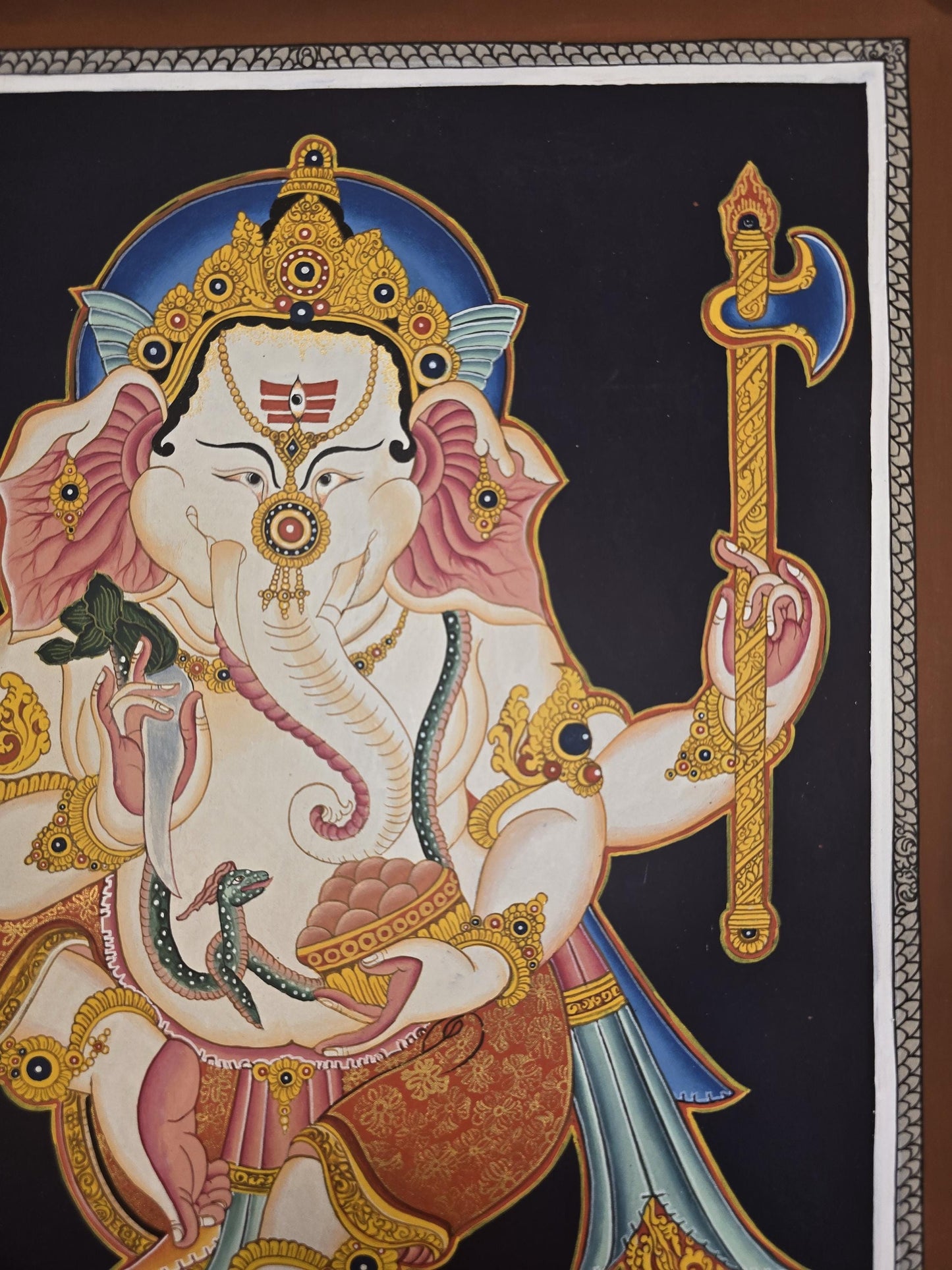 Hand-Painted Ganesha Thangka | Hindu God Art on Cotton Canvas