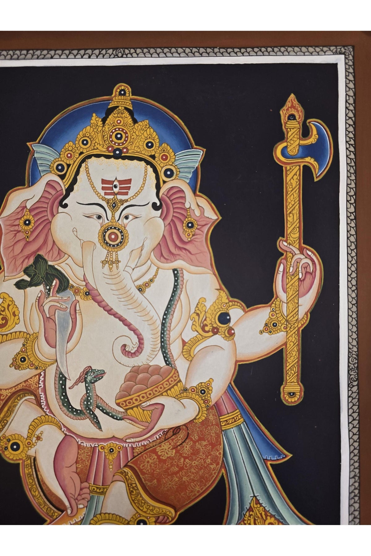 Hand-Painted Ganesha Thangka | Hindu God Art on Cotton Canvas