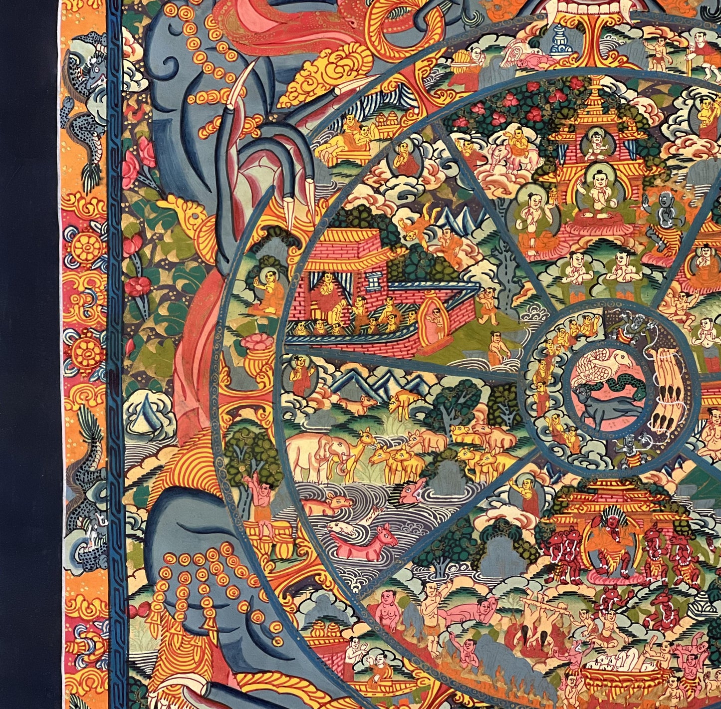 Wheel of Life Bhavachakra Tibetan Thangka Painting | Hand Painted Samasara Buddhist Teaching Art