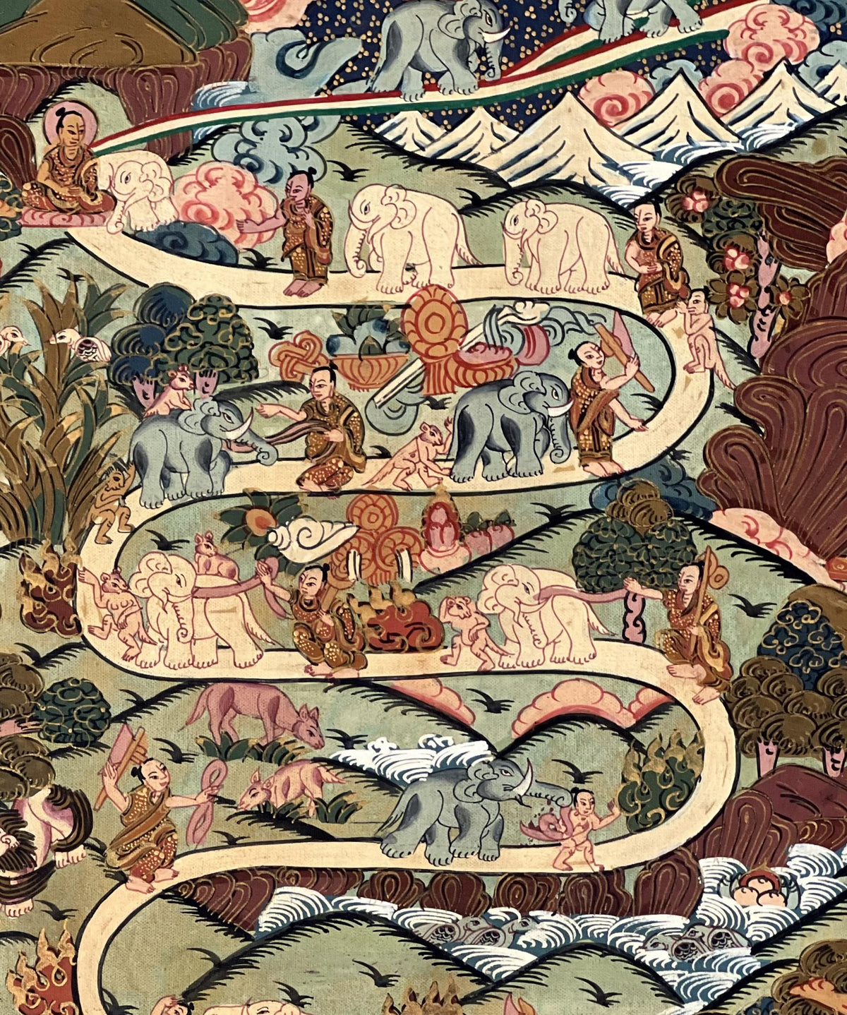 Hand-Painted Samatha Meditation Thangka Nine Stage Elephant Path