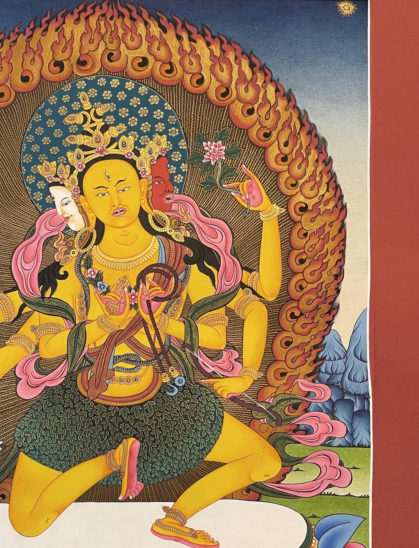 Hand-Painted Parnashavari Thangka | Gold Leaf Healing Deity Art from Nepal