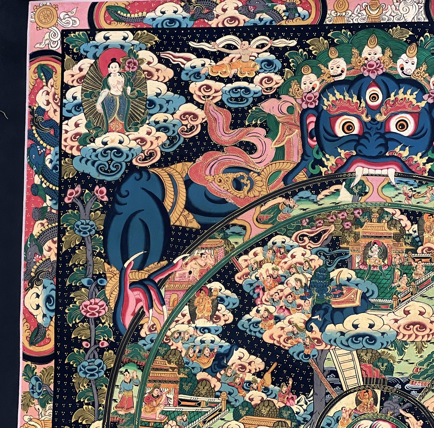 Large Wheel of Life Thangka | Hand-Painted Tibetan Mandala Art