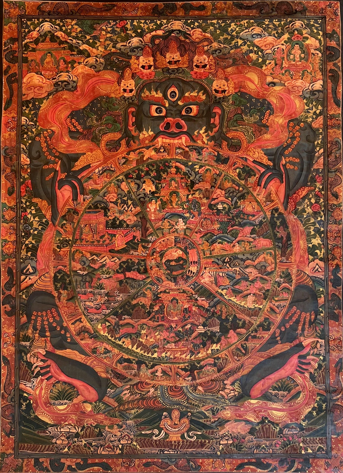 Tibetan Wheel of Life Thangka, Bhavachakra Mandala Painting, Samsara Buddhist Art
